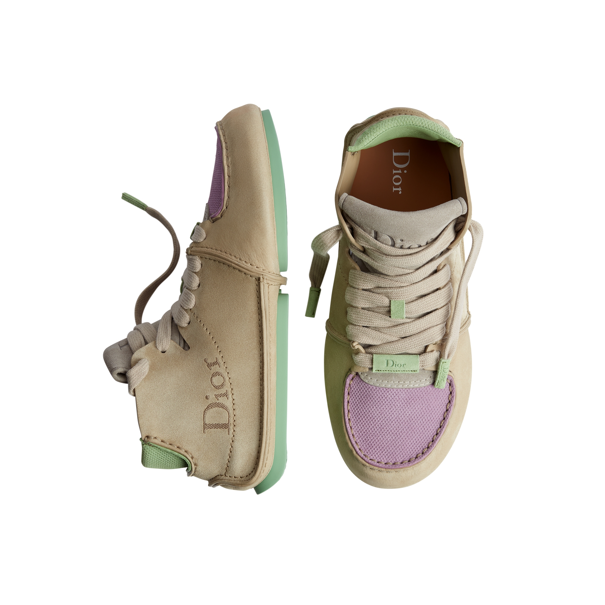 Dior Roadie Lace-Up Boot Beige Nubuck with Beige, Green and Purple Suede E06