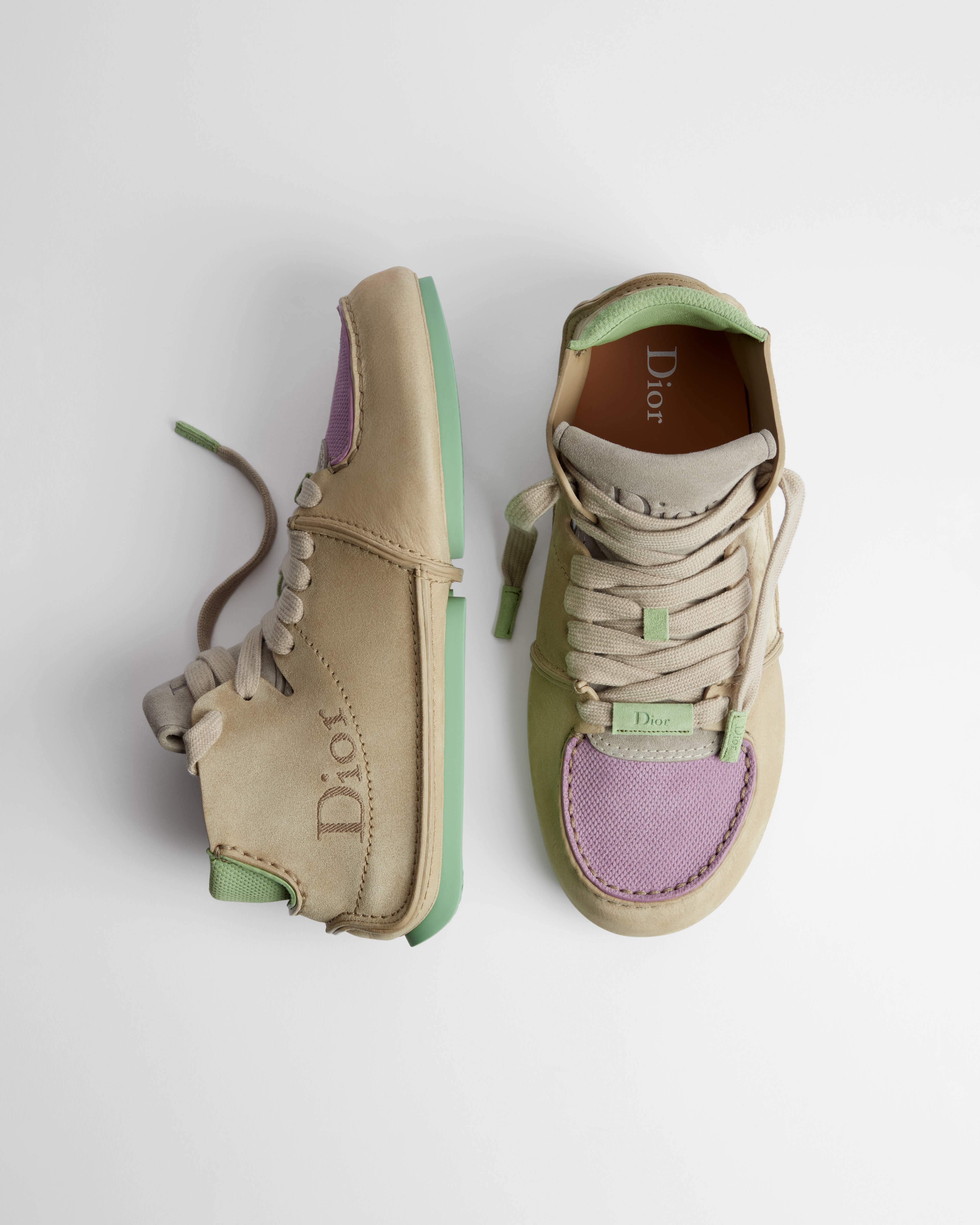 Dior Roadie Lace-Up Boot Beige Nubuck with Beige, Green and Purple Suede E06