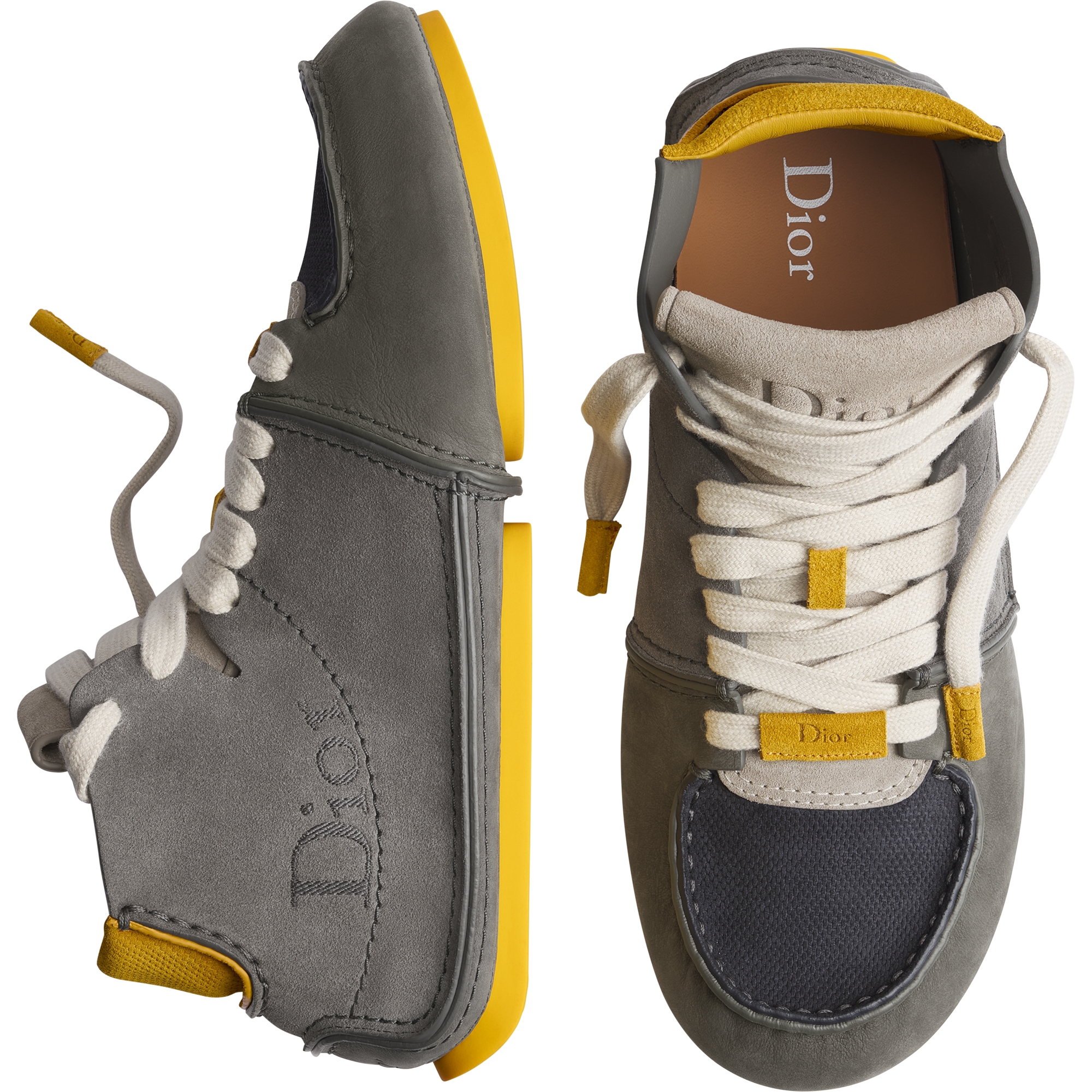 Dior Roadie Lace-Up Boot Gray Nubuck with Gray, Navy Blue and Yellow Suede E06