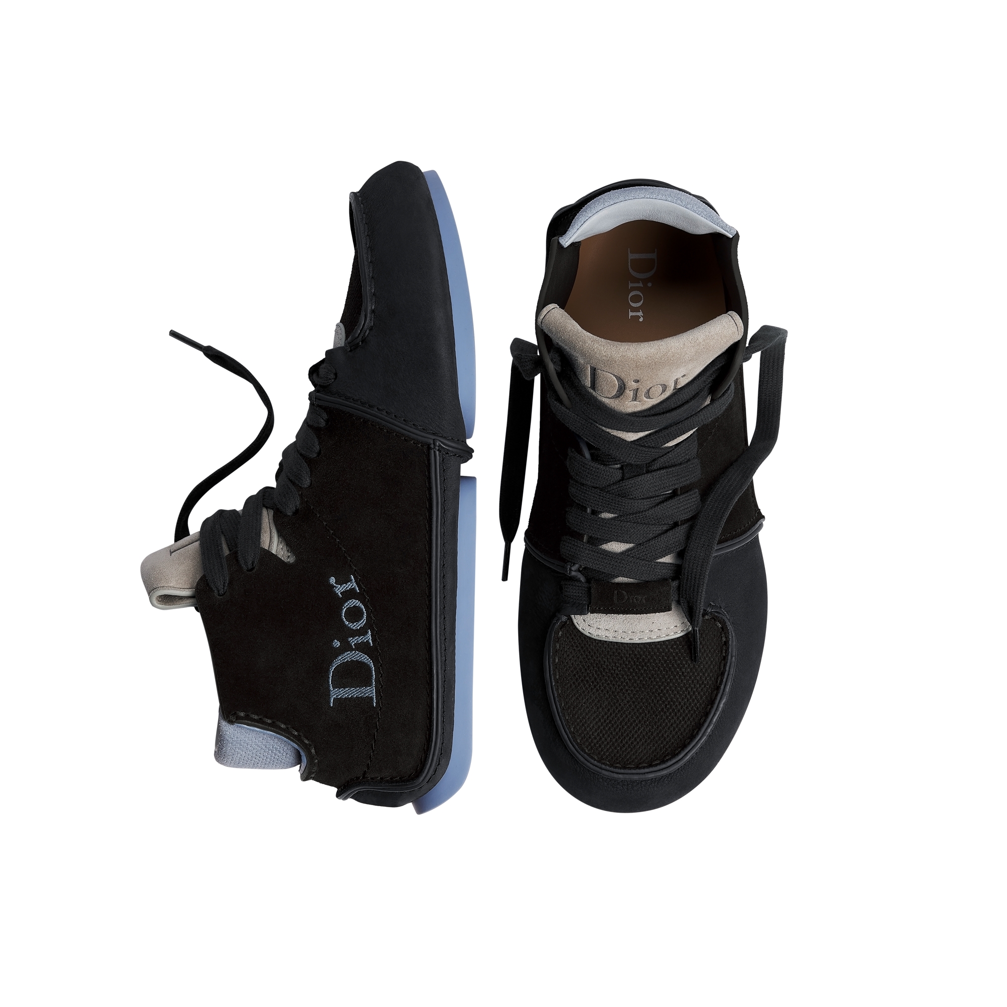 Dior Roadie Lace-Up Boot Black Nubuck with Black and Light Blue Suede Calfskin E06