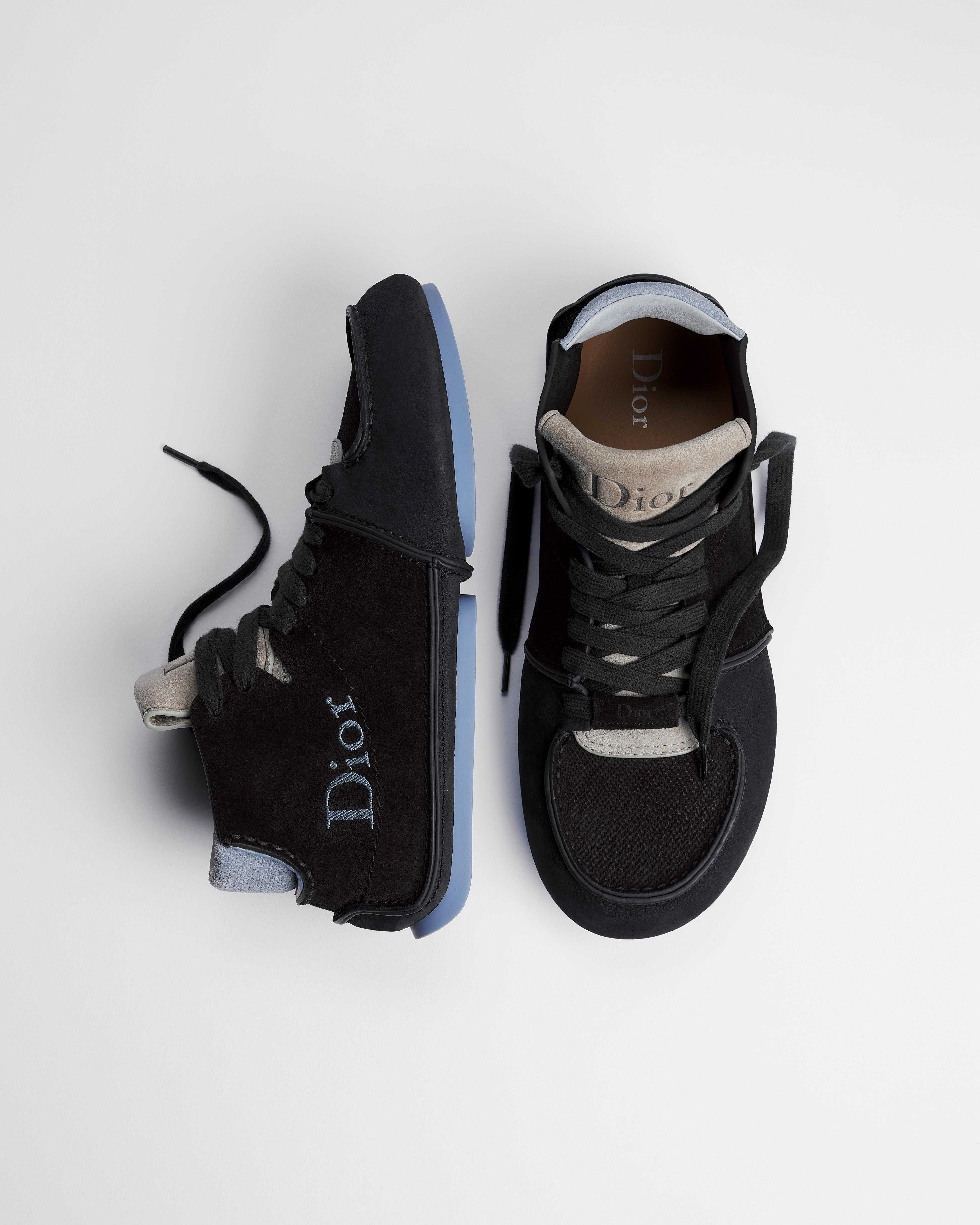 Dior Roadie Lace-Up Boot Black Nubuck with Black and Light Blue Suede Calfskin E06