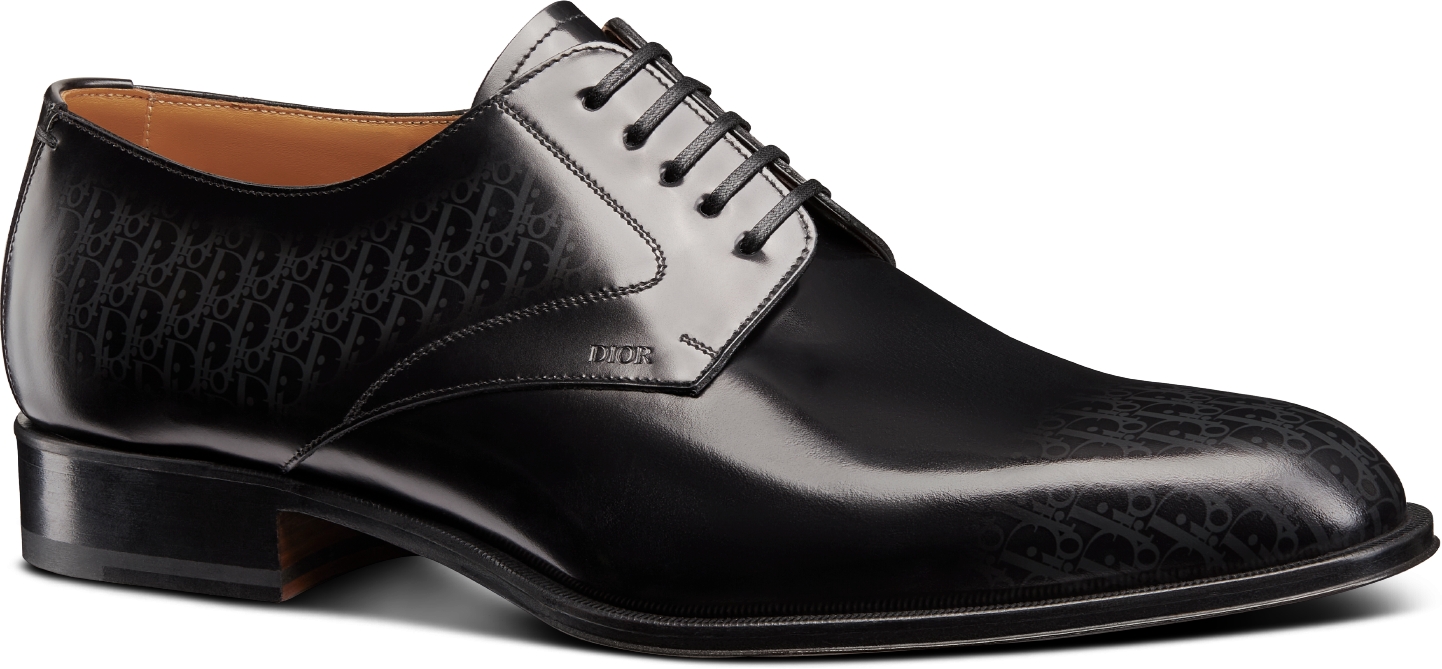 Dior Timeless Derby Shoe Black Calfskin with Gray and Black Dior Oblique Gradient Patina DIOR