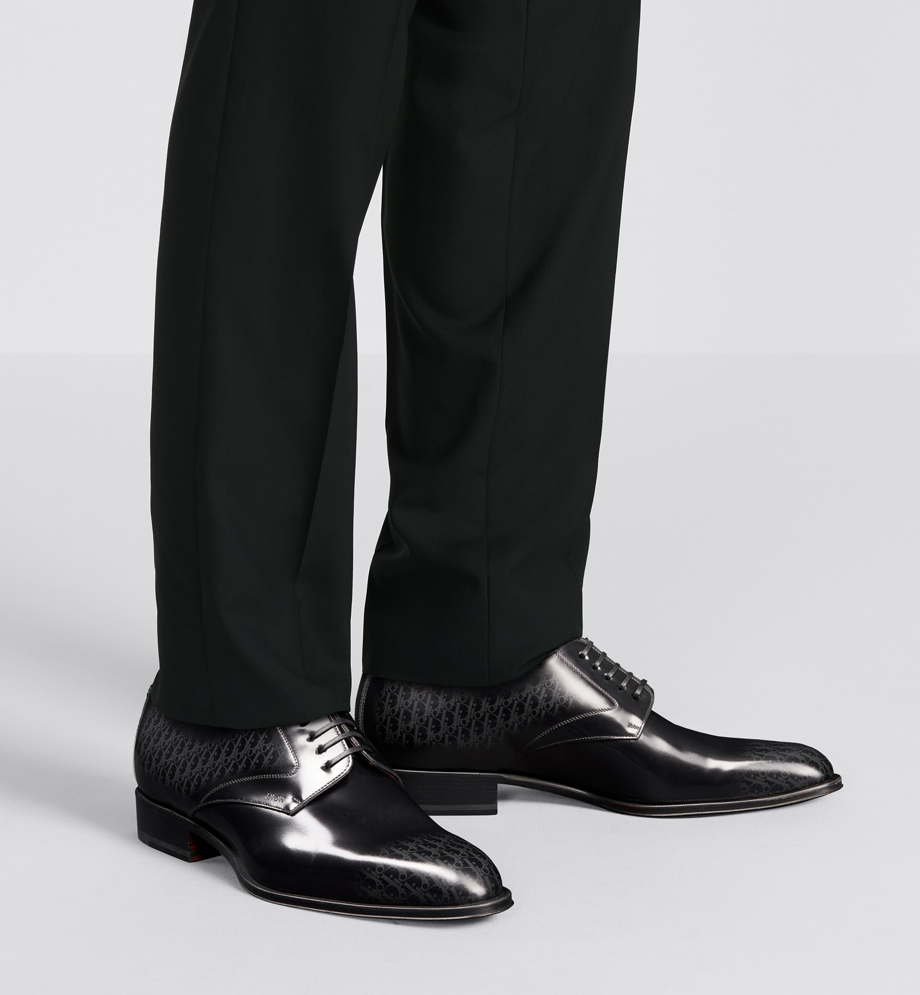Dior Timeless Derby Shoe Black Calfskin with Gray and Black Dior Oblique Gradient Patina E11