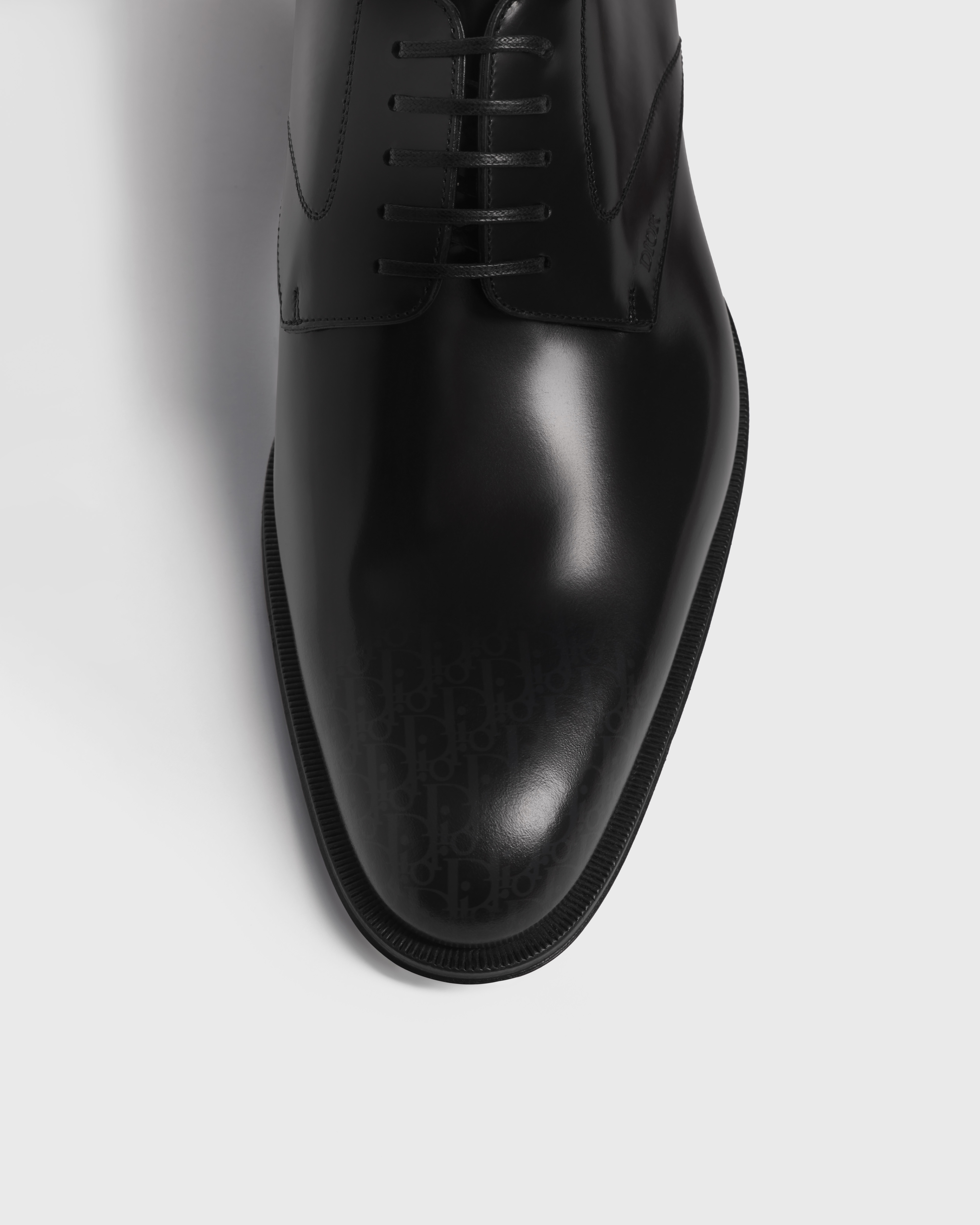 Dior Timeless Derby Shoe Black Calfskin with Gray and Black Dior Oblique Gradient Patina E09
