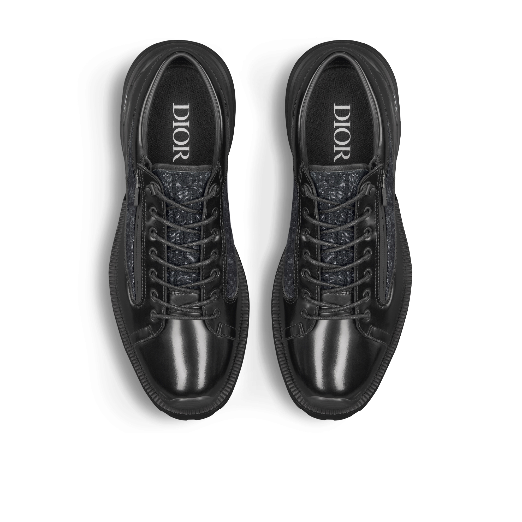 Dior Combat Derby Shoe Black Polished Calfskin and Black Dior Oblique Jacquard E06
