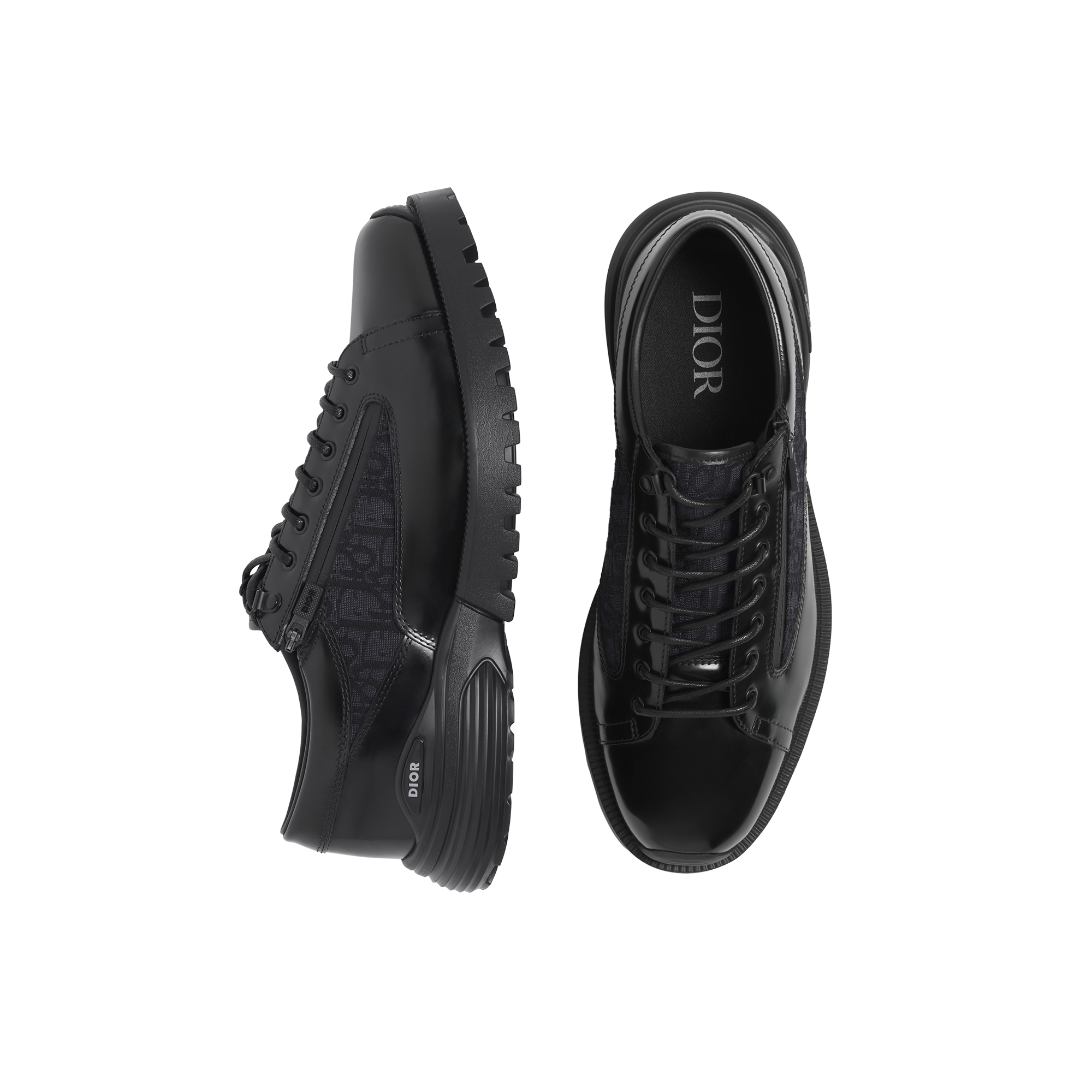 Dior Combat Derby Shoe Black Polished Calfskin and Black Dior Oblique Jacquard E06