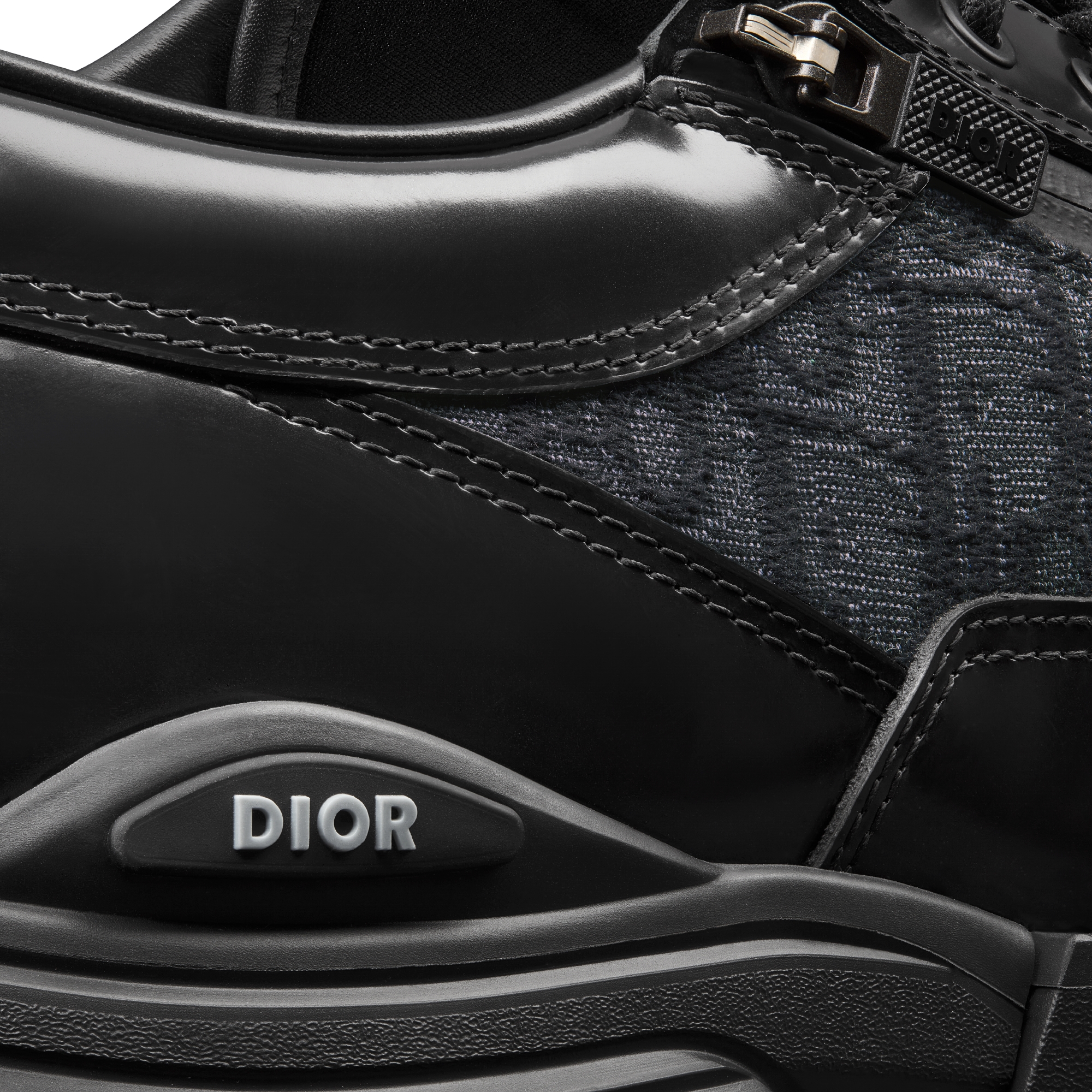 Dior Combat Derby Shoe Black Polished Calfskin and Black Dior Oblique Jacquard E09