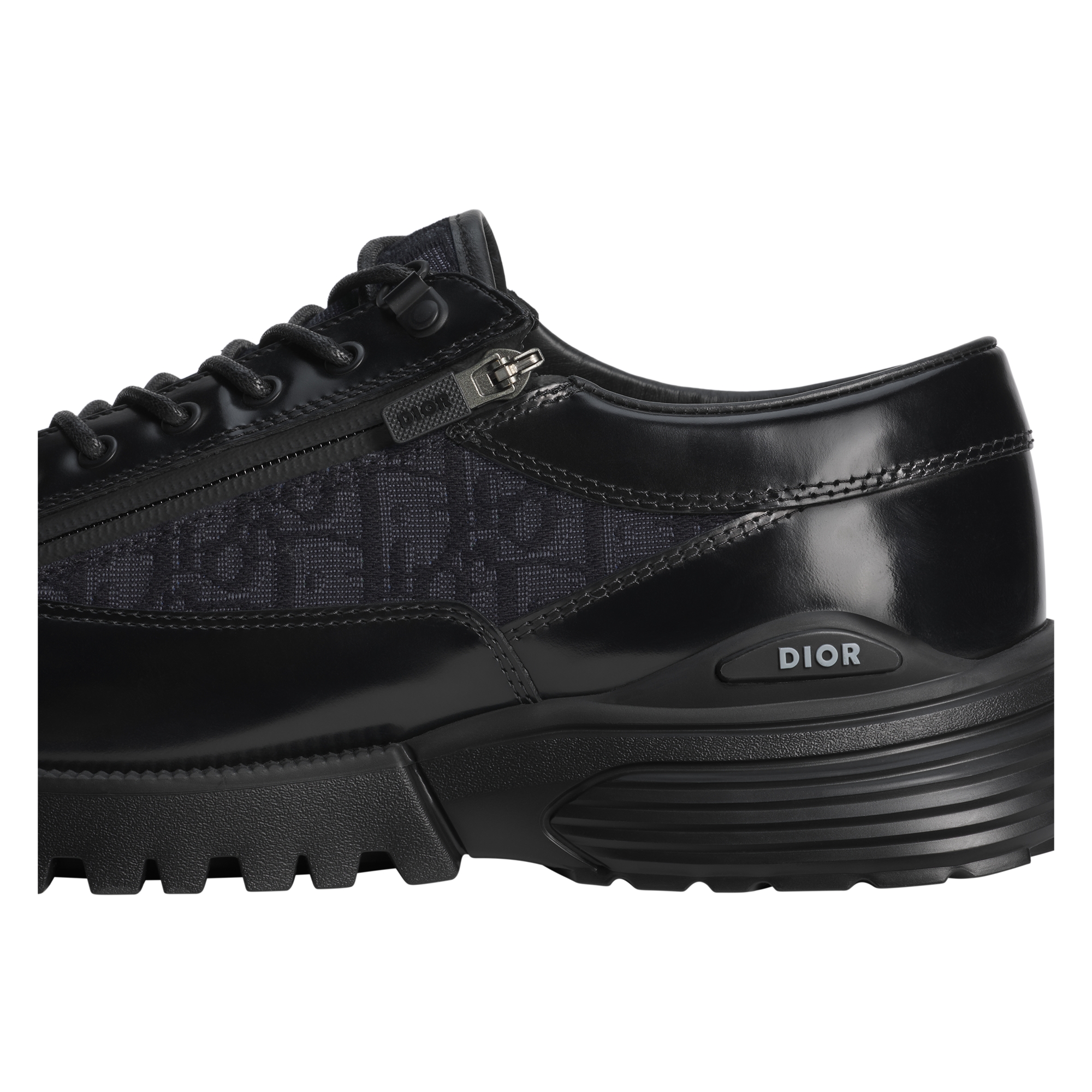 Dior Combat Derby Shoe Black Polished Calfskin and Black Dior Oblique Jacquard E11
