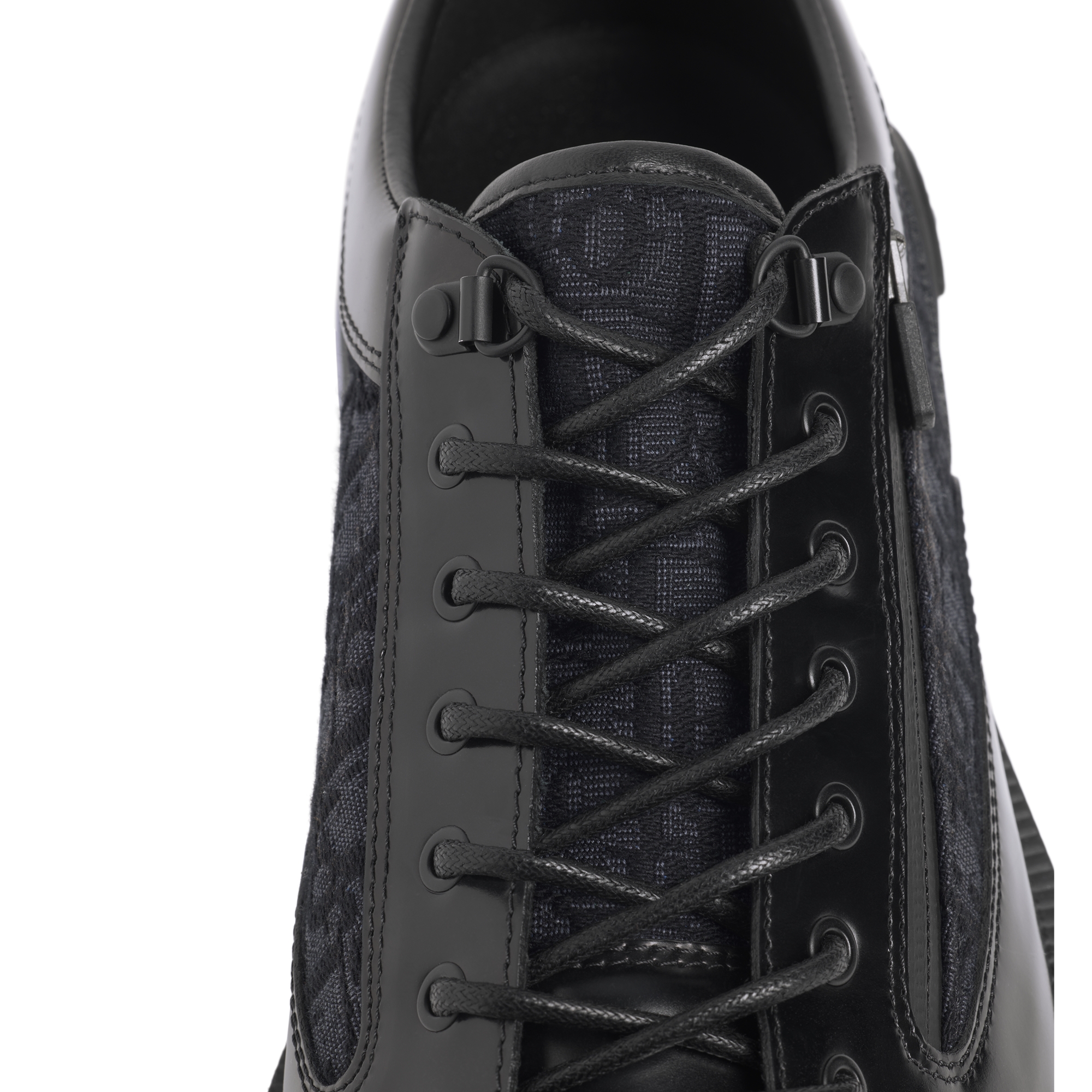 Dior Combat Derby Shoe Black Polished Calfskin and Black Dior Oblique Jacquard E12