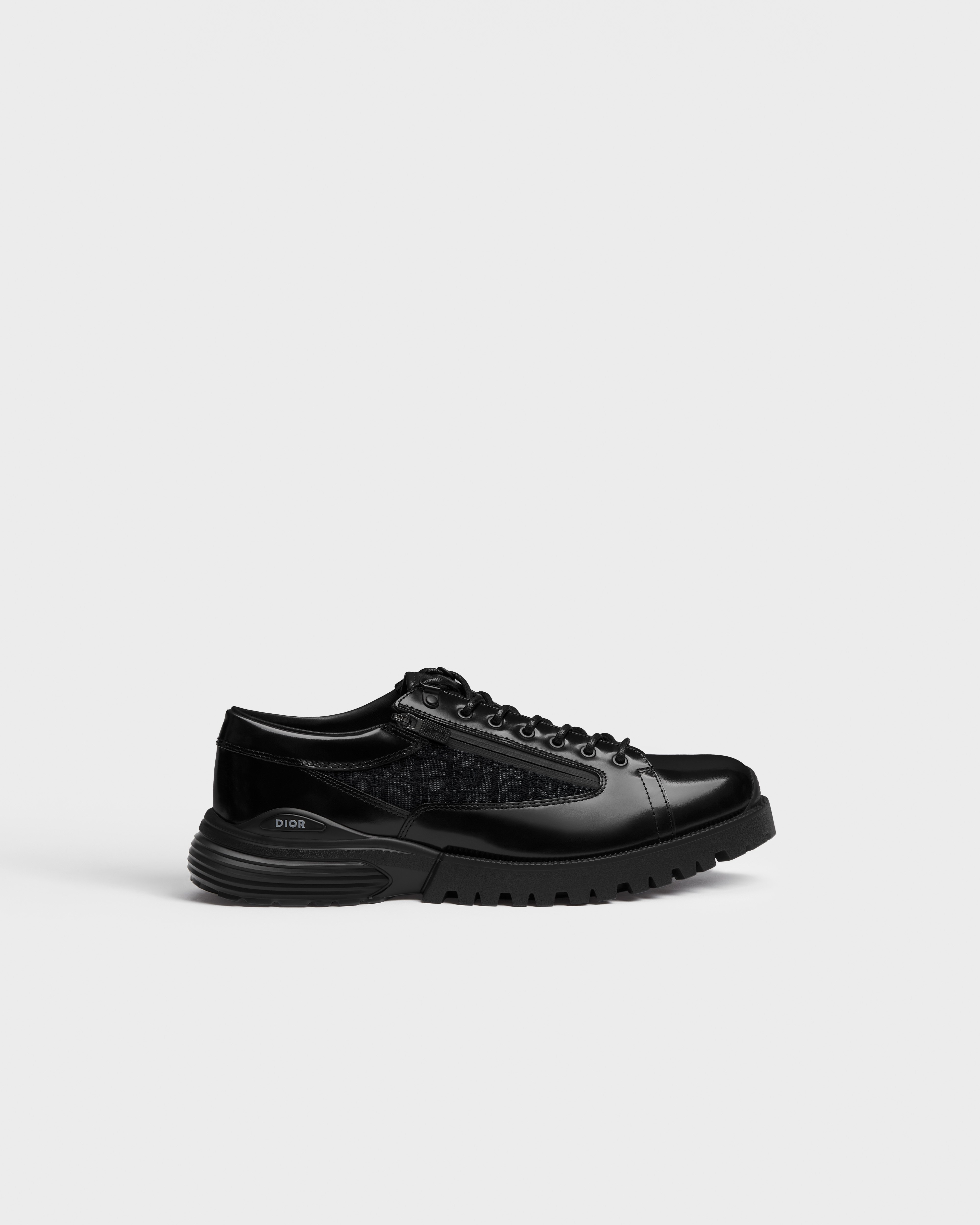 Dior Combat Derby Shoe Black Polished Calfskin and Black Dior Oblique Jacquard