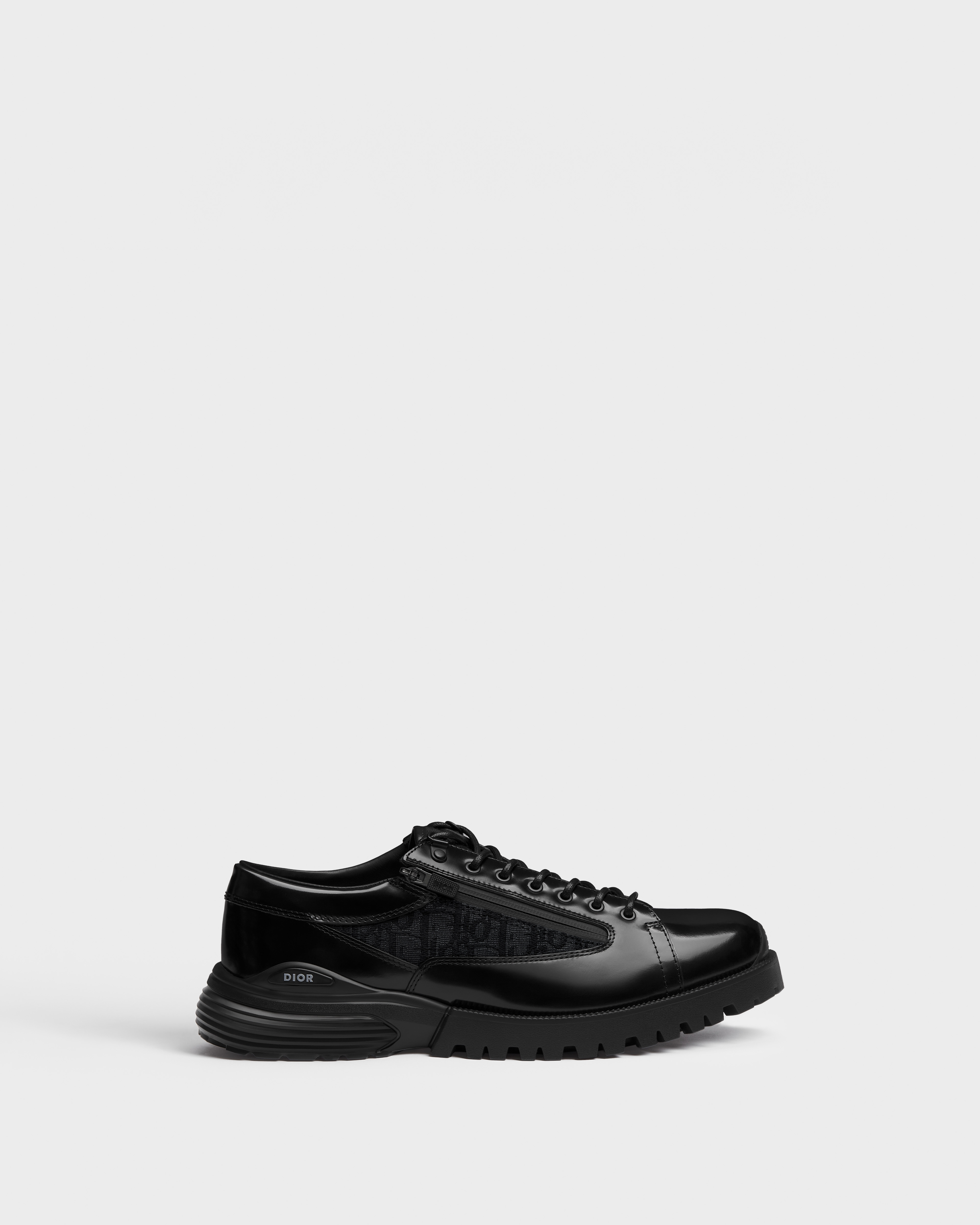 Dior Combat Derby Shoe Black Polished Calfskin and Black Dior Oblique Jacquard E02