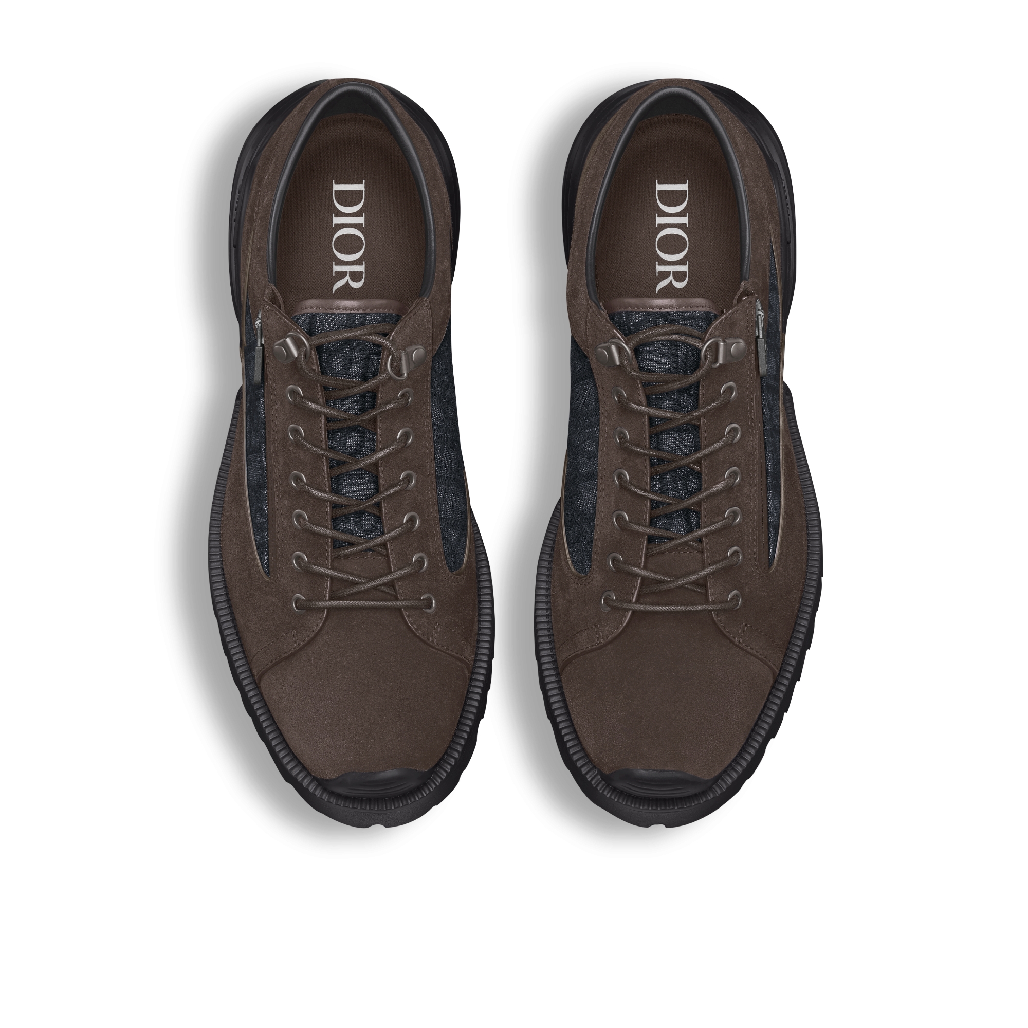 Dior Combat-derbyschoen Donkerbruine suède en zwart Dior Oblique-jacquard E06