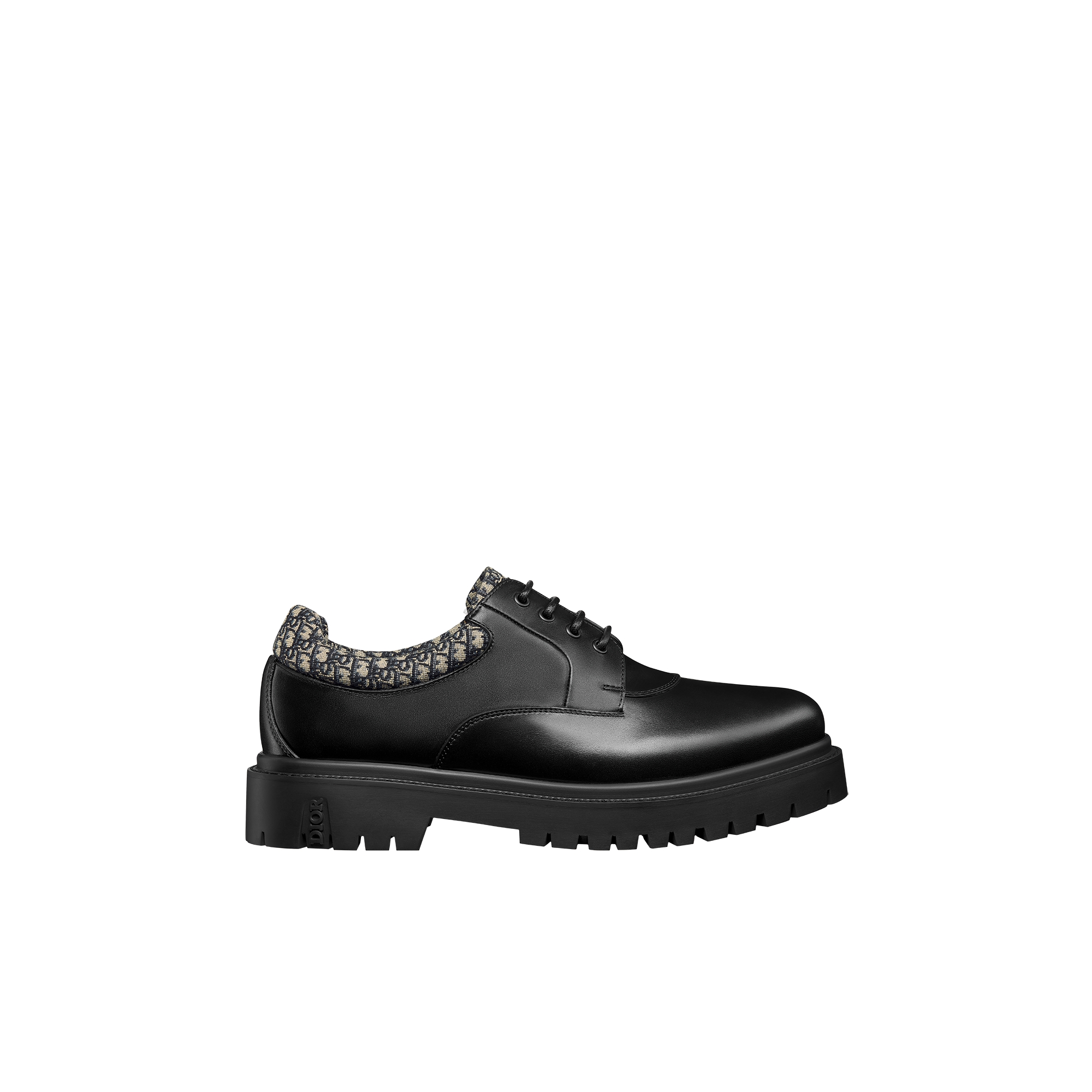 Dior Explorer III Derby Shoe Black Smooth Calfskin with Beige and Black Dior Oblique Jacquard E02