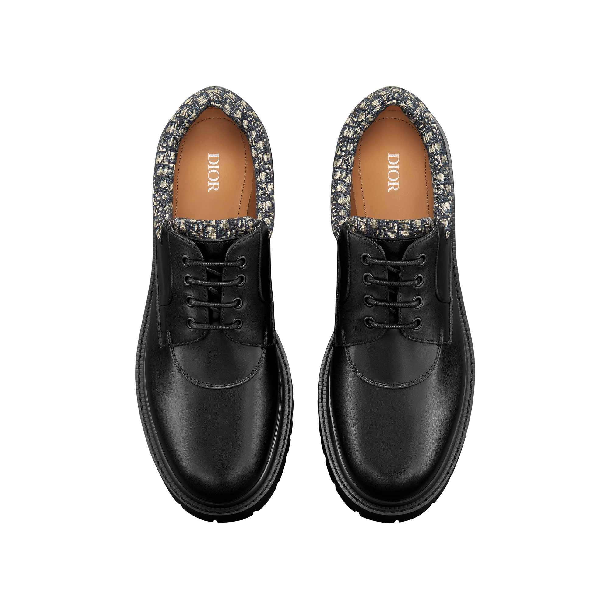 Dior Explorer III Derby Shoe Black Smooth Calfskin with Beige and Black Dior Oblique Jacquard E06