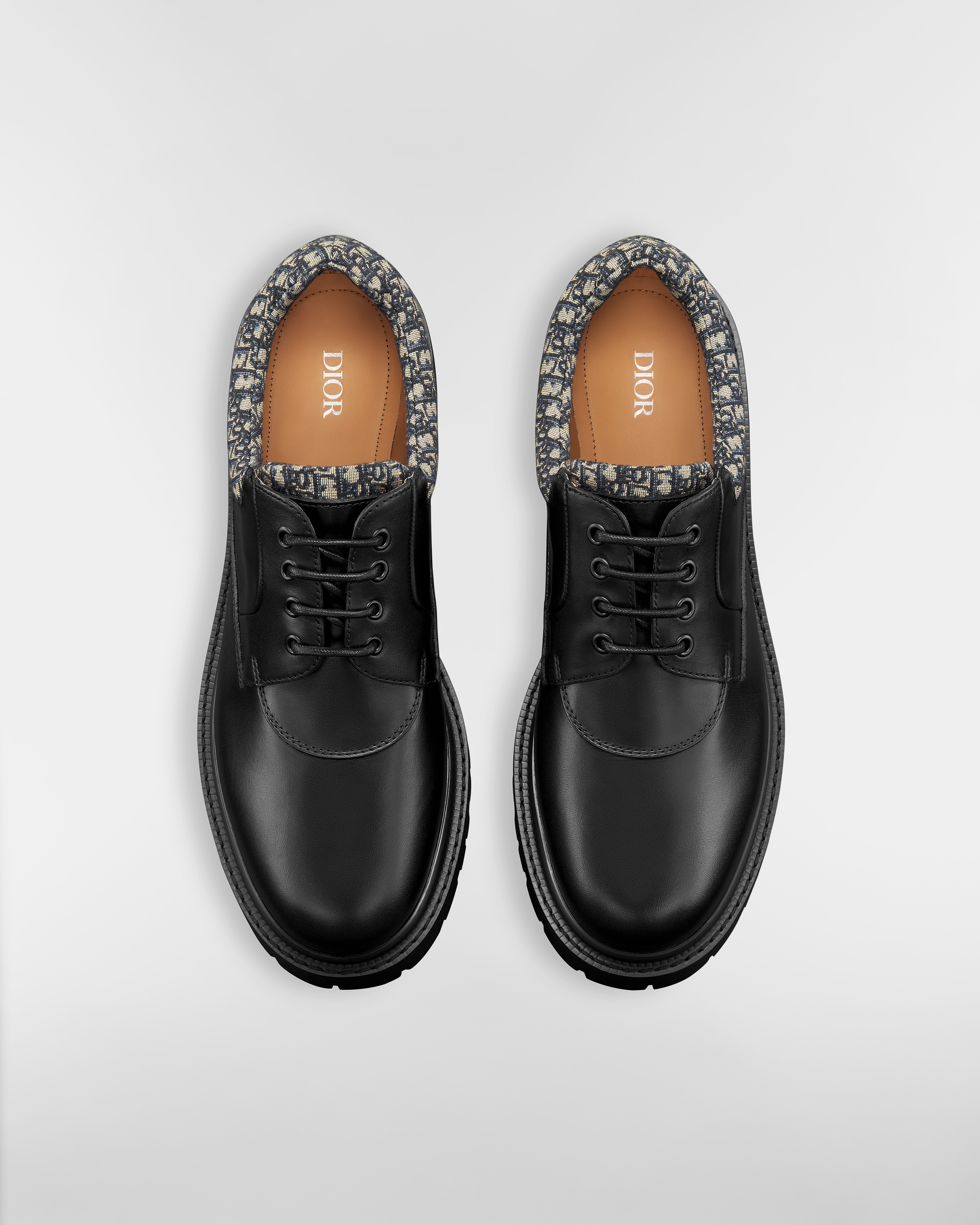 Dior Explorer III 더비 슈즈 블랙 스무스 송아지 가죽 & 베이지, 블랙 Dior Oblique 자카드 E06