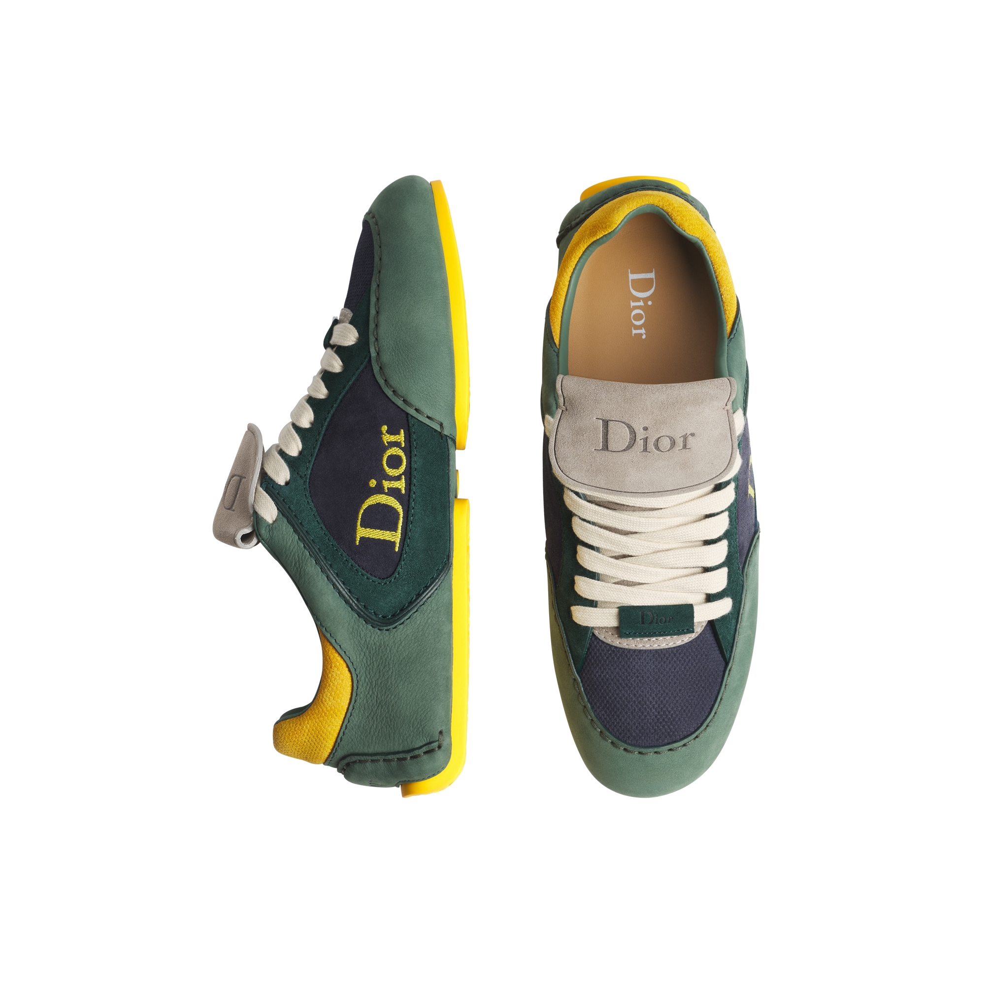 Dior Roadie Derby Shoe Vert Cyprès Nubuck with Vert Cyprès, Navy Blue and Yellow Suede Calfskin E06