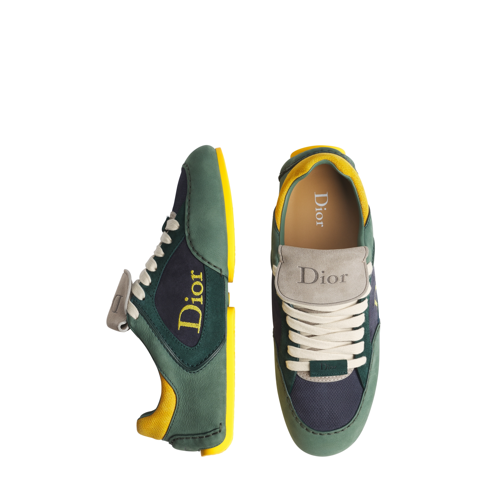 Dior Roadie Derby Shoe Vert Cyprès Nubuck with Vert Cyprès, Navy Blue and Yellow Suede Calfskin E06