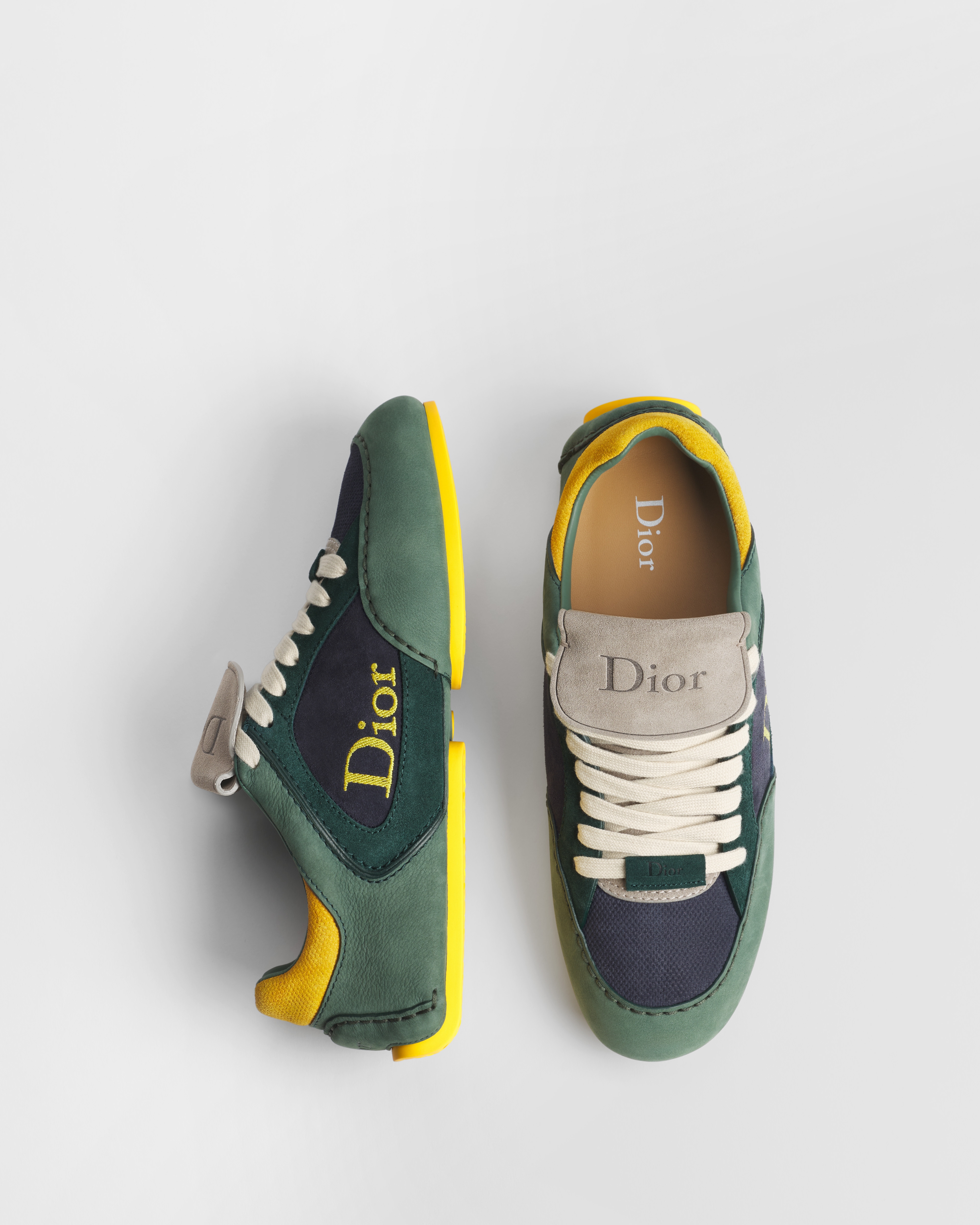 Dior Roadie Derby Shoe Vert Cyprès Nubuck with Vert Cyprès, Navy Blue and Yellow Suede Calfskin E06