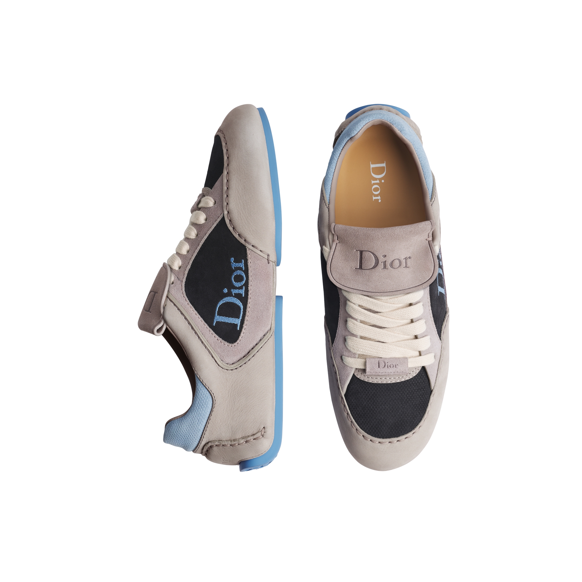 Dior Roadie Derby Shoe Gray Nubuck with Gray, Navy Blue and Light Blue Suede Calfskin E06