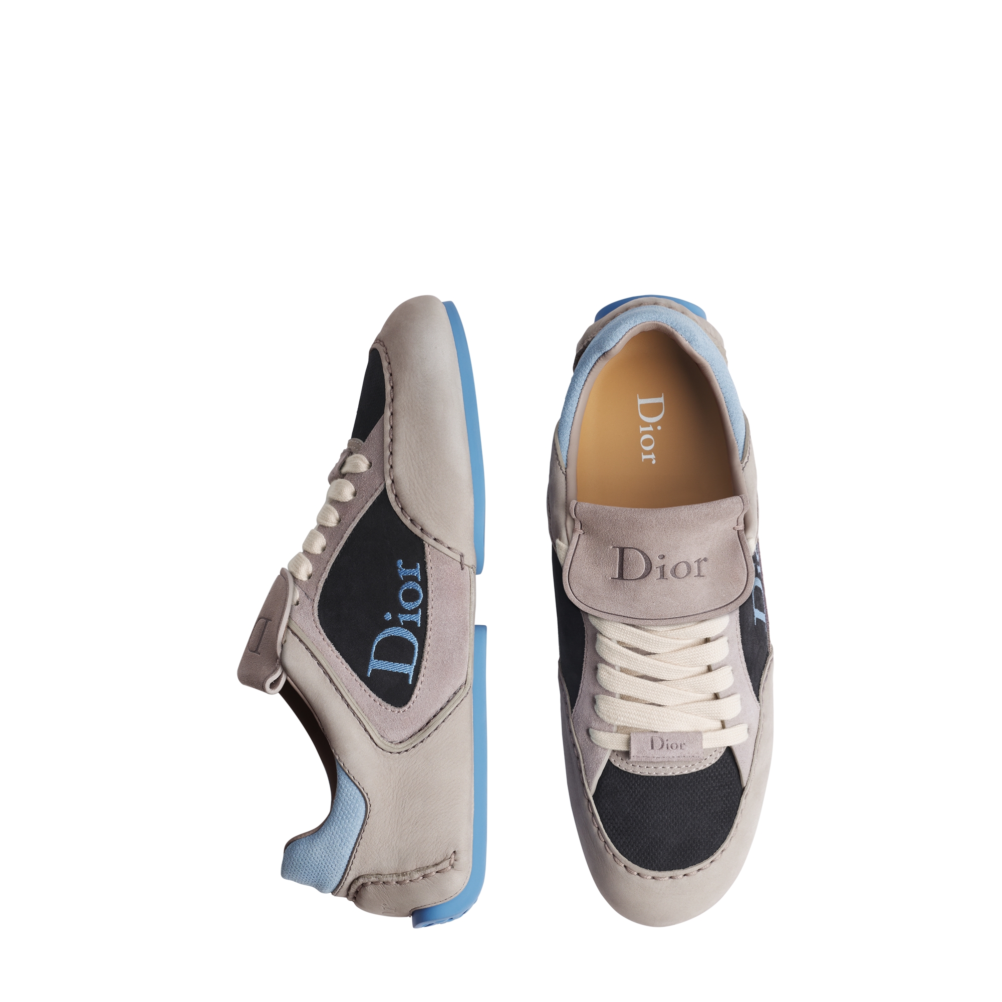Dior Roadie Derby Shoe Gray Nubuck with Gray, Navy Blue and Light Blue Suede Calfskin E06