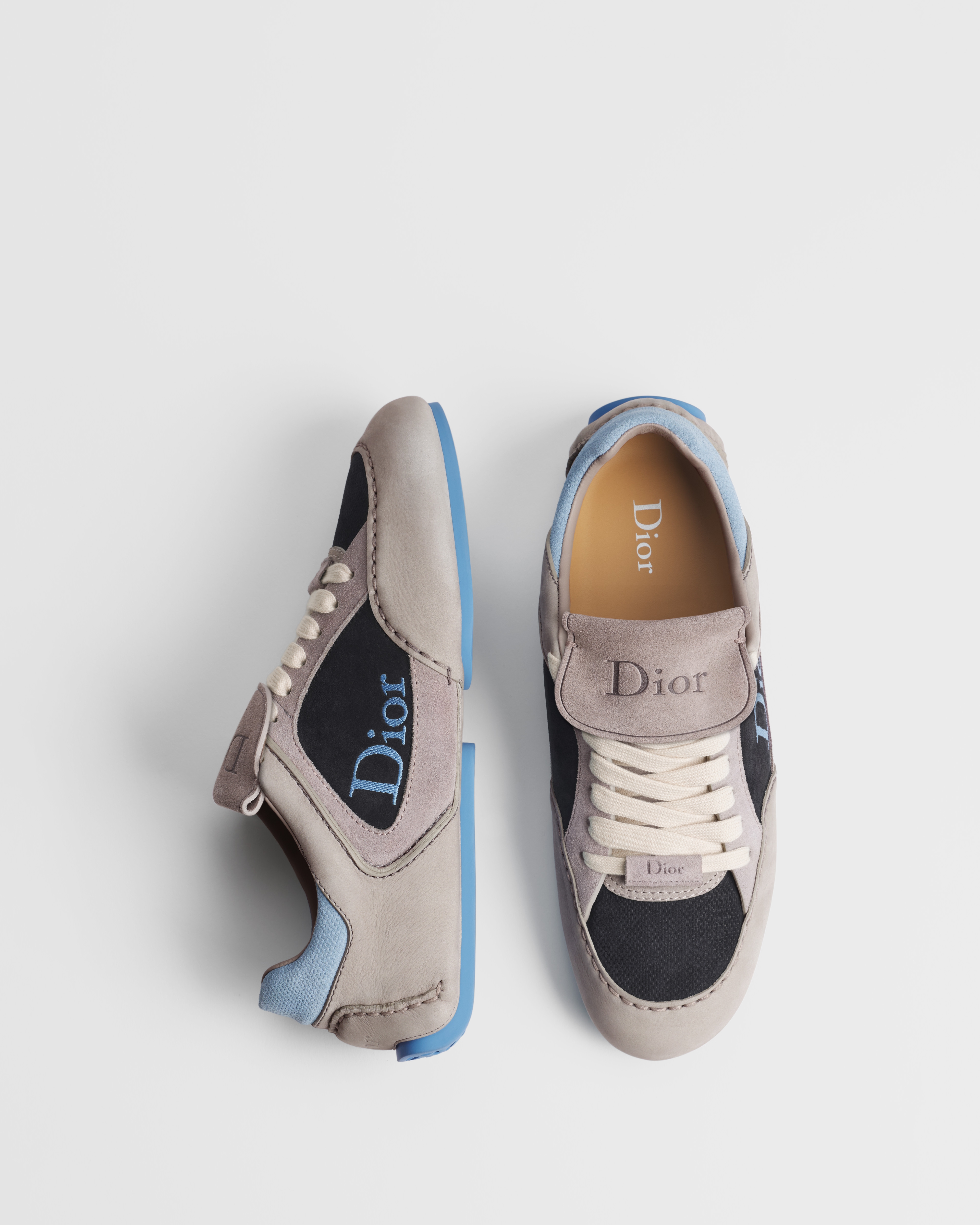 Dior Roadie Derby Shoe Gray Nubuck with Gray, Navy Blue and Light Blue Suede Calfskin E06