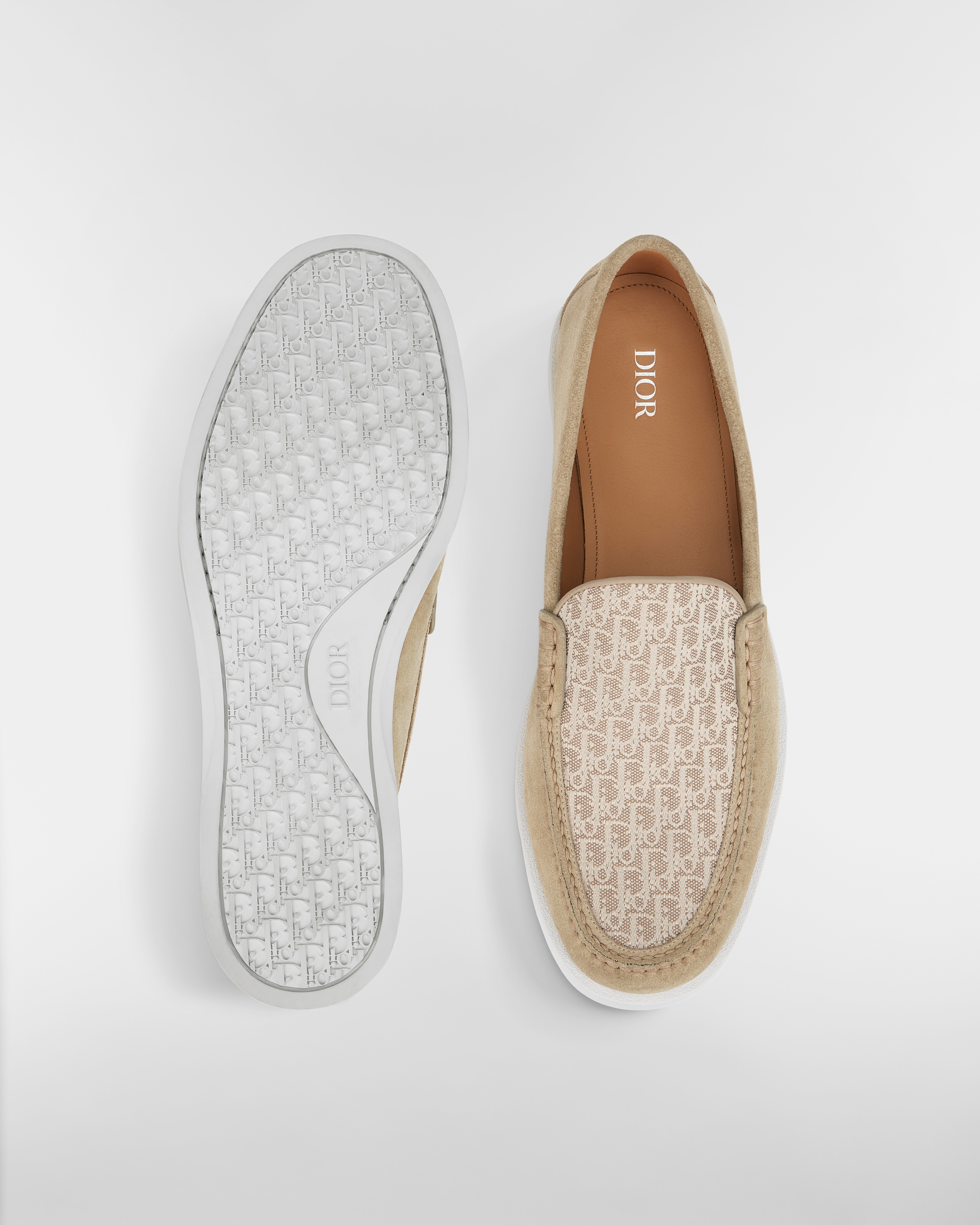 Mocassin Dior Granville Suède et toile jacquard Dior Oblique beiges E10