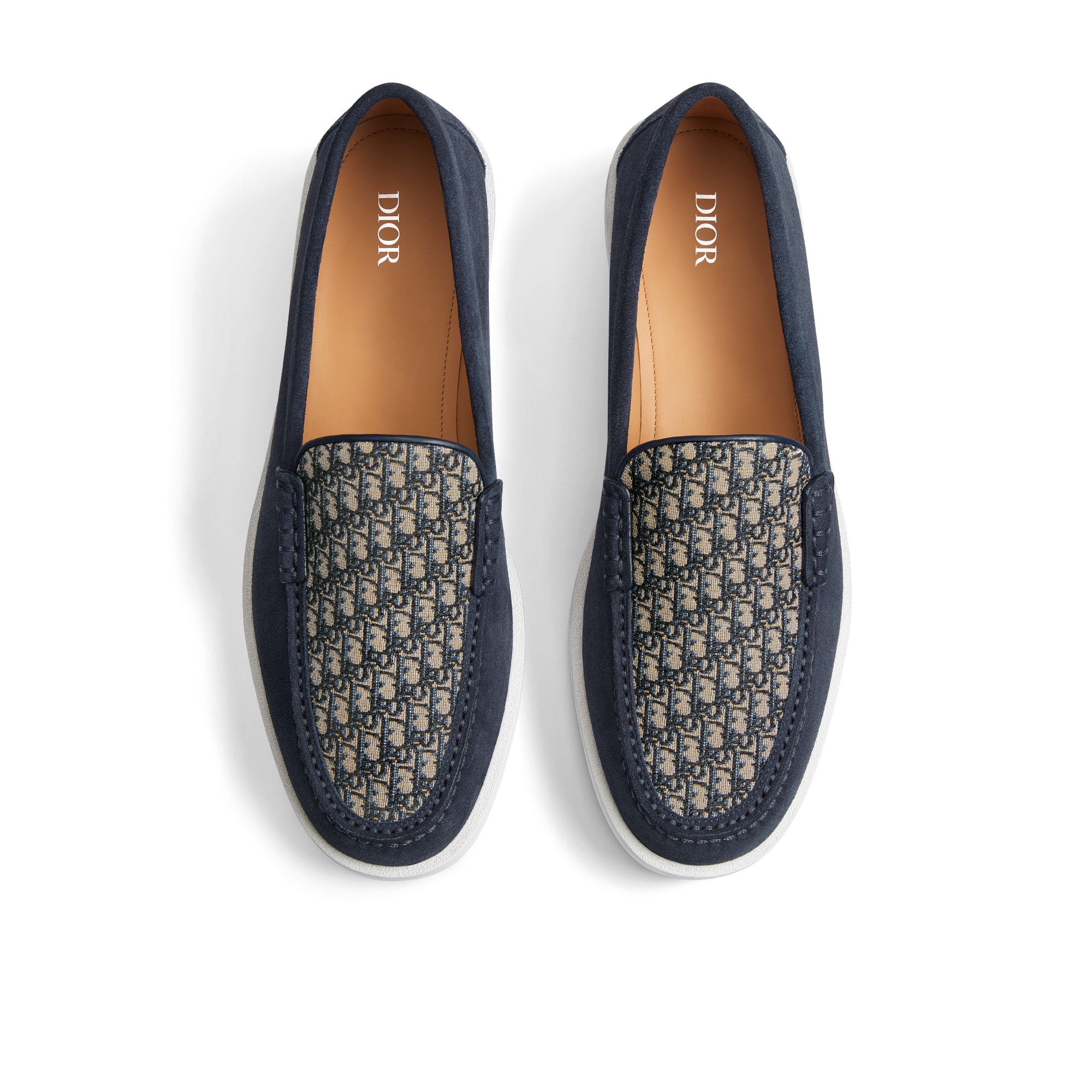 Dior Granville Loafer Navy Blue Suede with Beige and Black Dior Oblique Jacquard E06