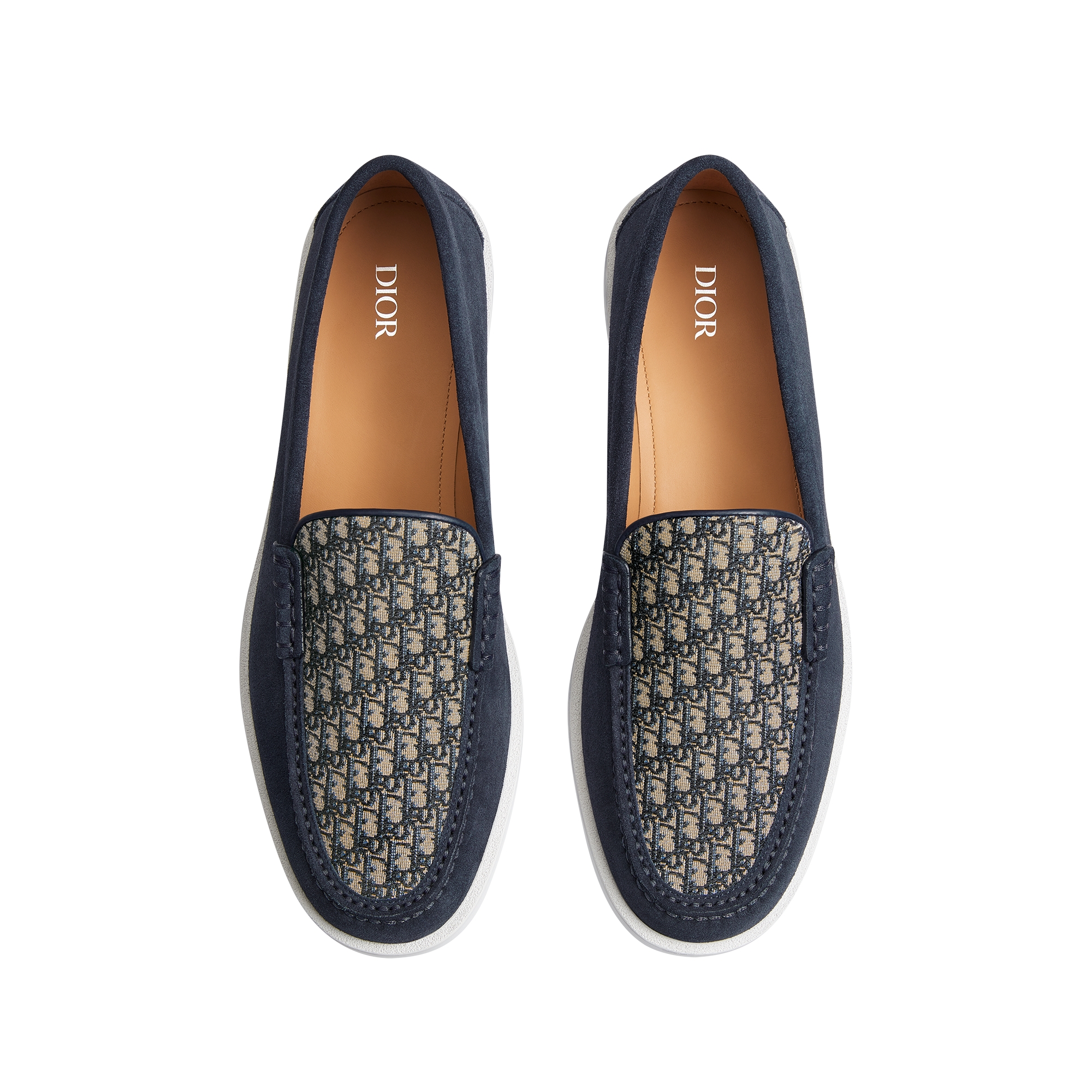 Dior Granville Loafer Navy Blue Suede with Beige and Black Dior Oblique Jacquard E06