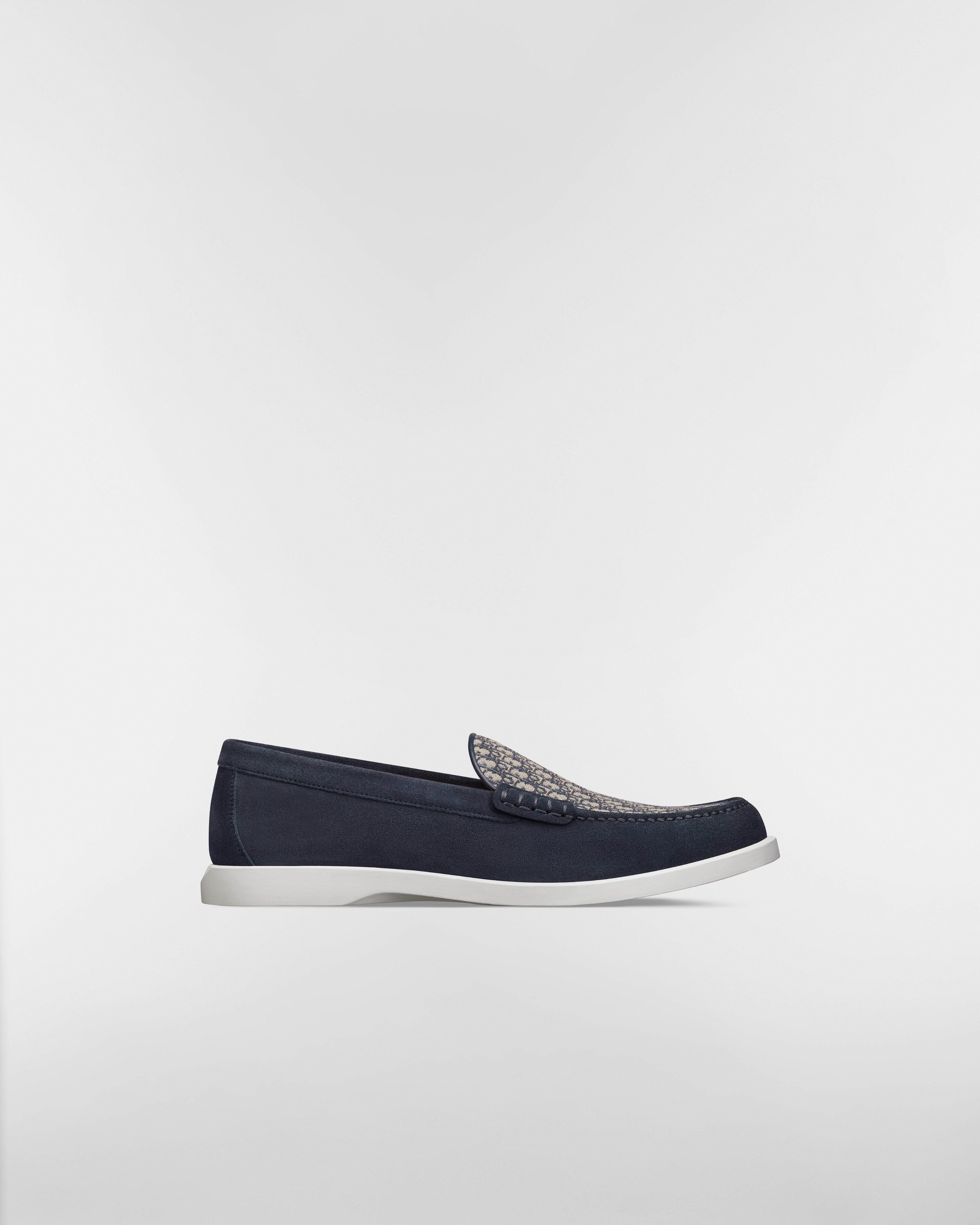Dior Granville Loafer Navy Blue Suede with Beige and Black Dior Oblique Jacquard E02