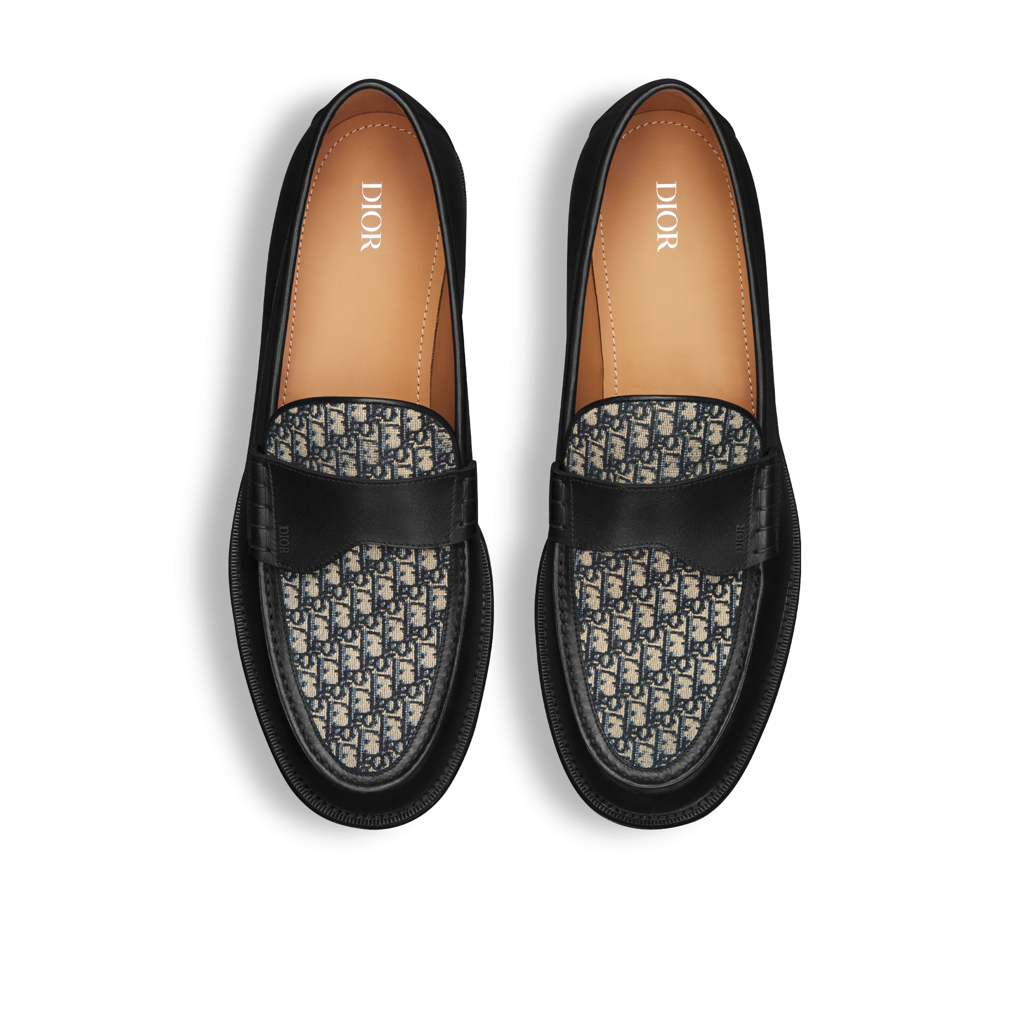 Dior Granville Loafer Black Smooth Calfskin with Beige and Black Dior Oblique Jacquard E06