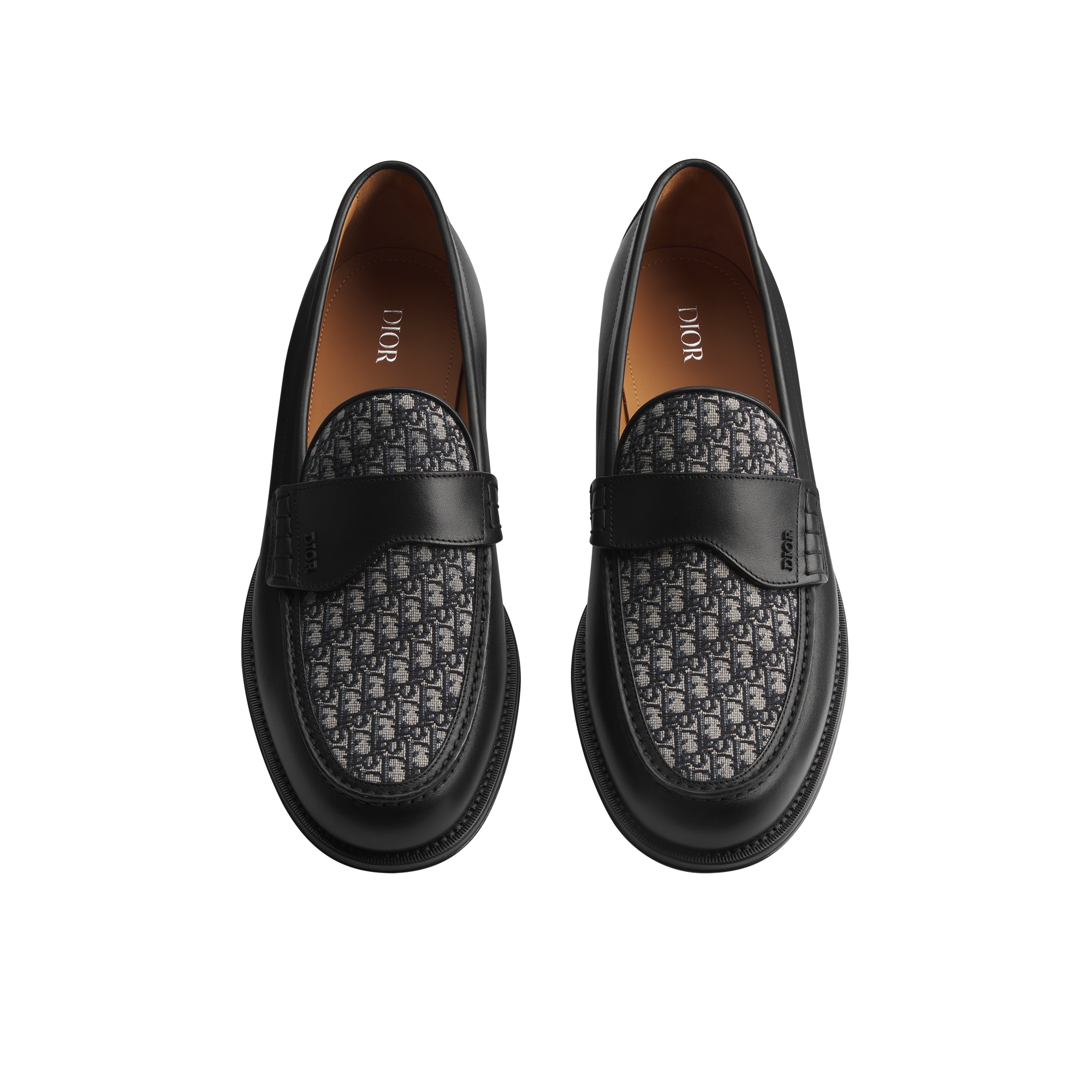 Dior Granville Loafer Black Smooth Calfskin with Beige and Black Dior Oblique Jacquard E06