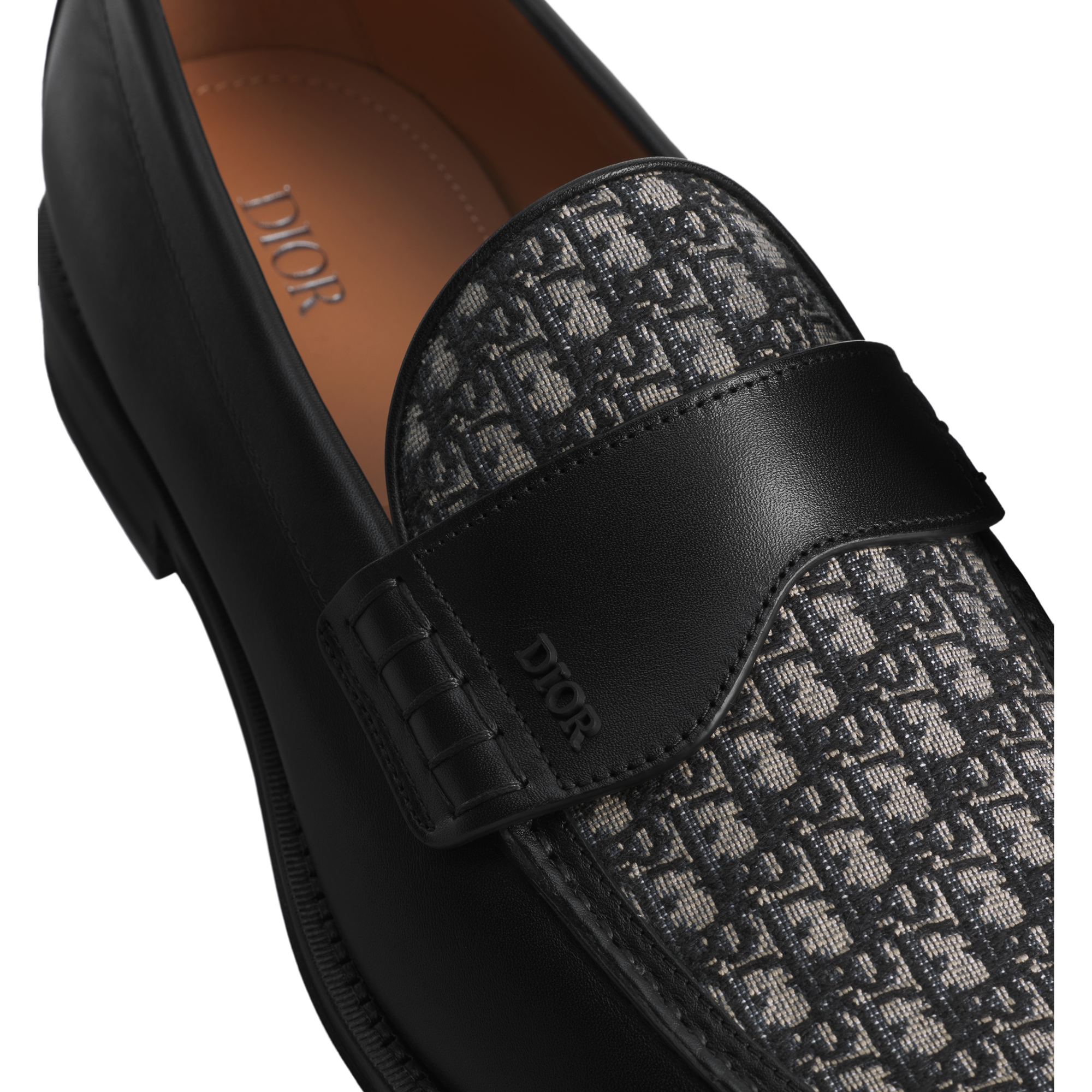 Dior Granville Loafer Black Smooth Calfskin with Beige and Black Dior Oblique Jacquard E10