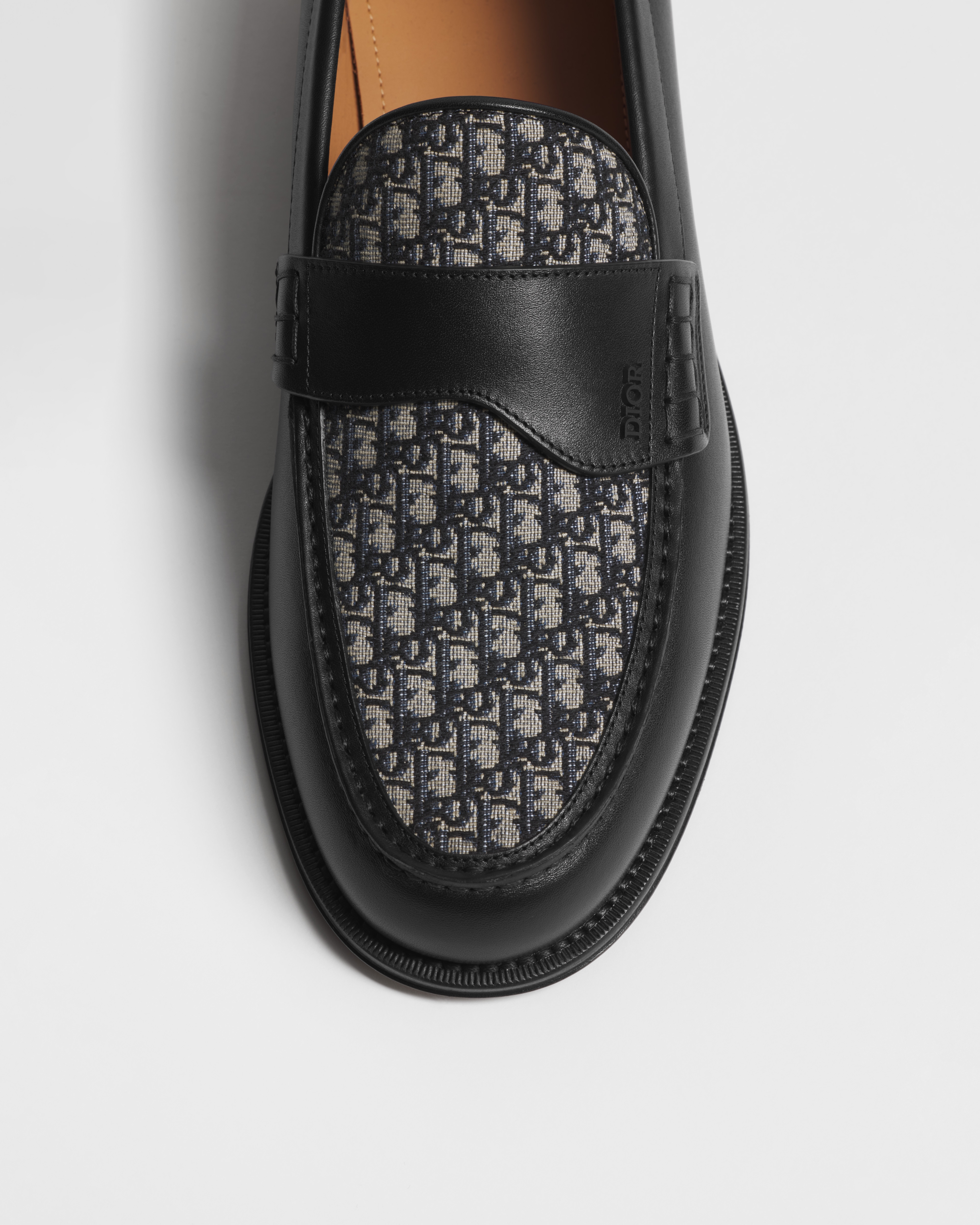 Dior Granville Loafer Black Smooth Calfskin with Beige and Black Dior Oblique Jacquard E09