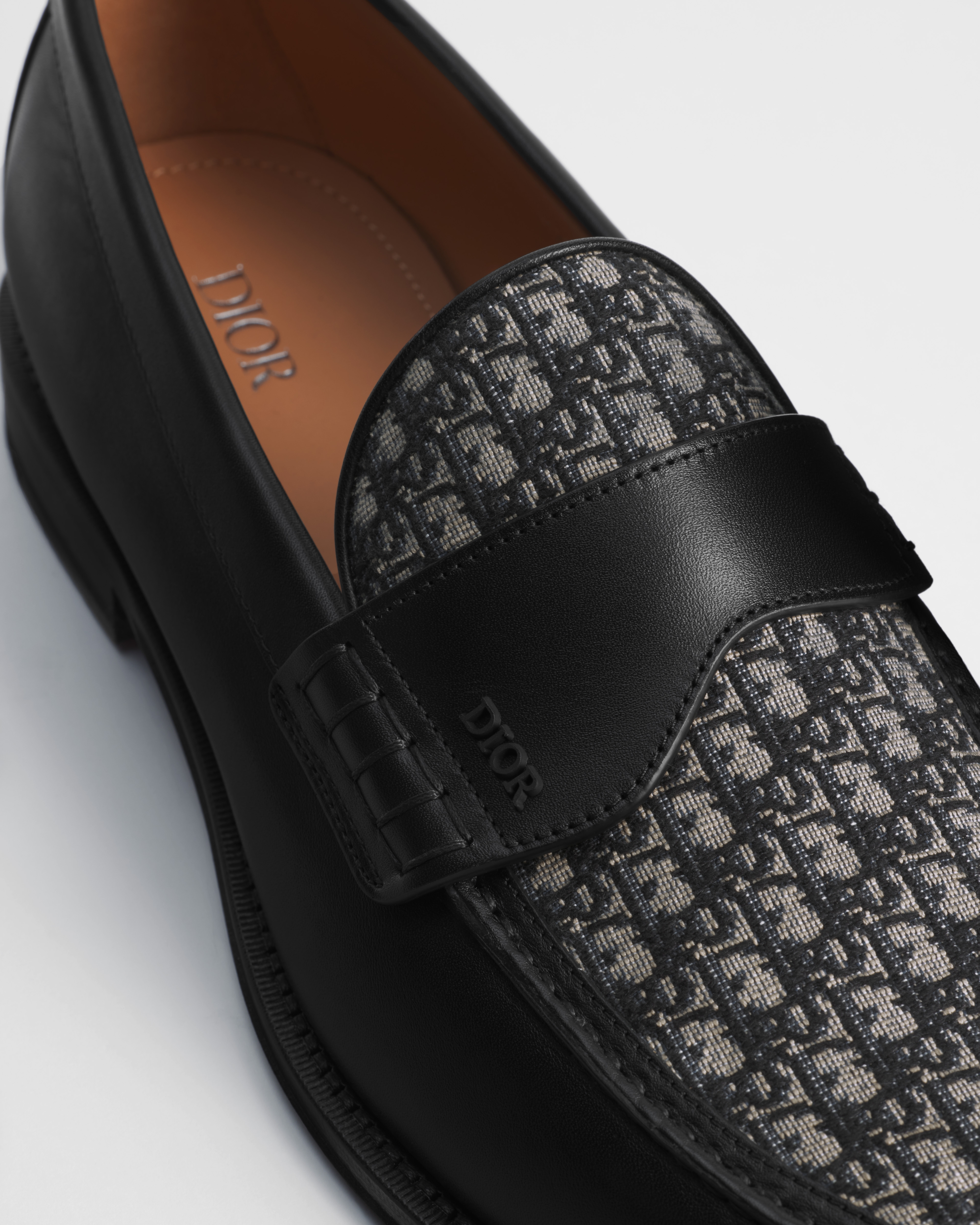 Dior Granville Loafer Black Smooth Calfskin with Beige and Black Dior Oblique Jacquard E10