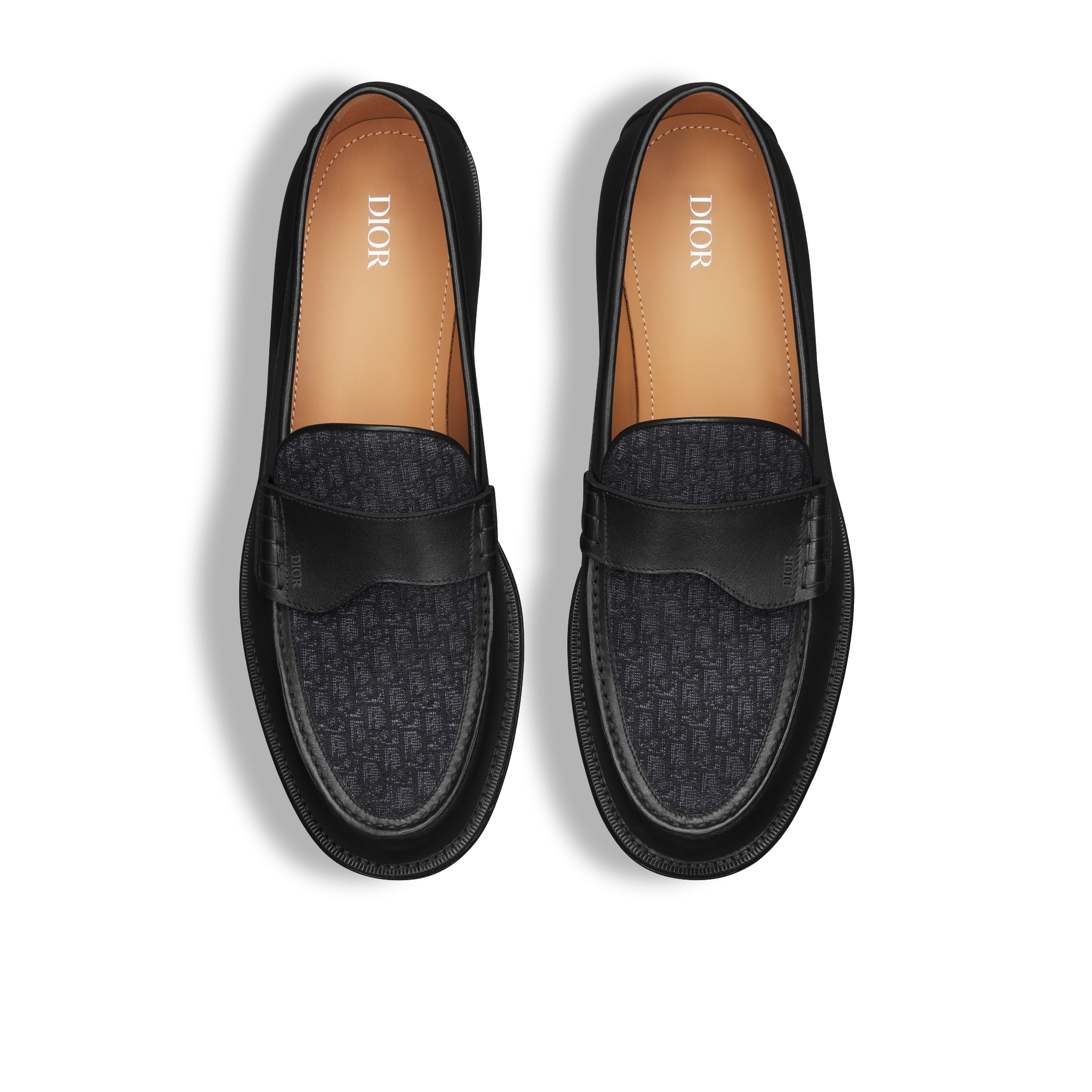 Mocasín Dior Granville Piel de becerro lisa negra y Dior Oblique en jacquard negro E06