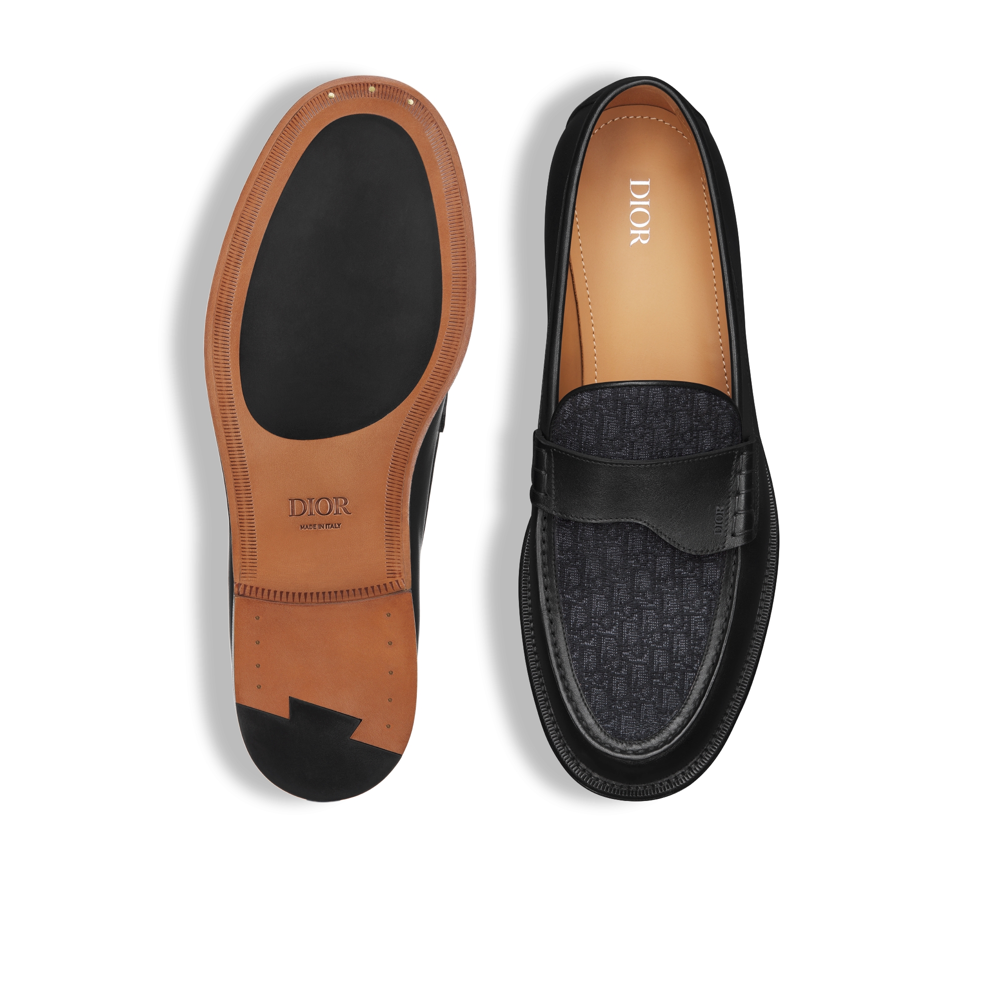 Mocasín Dior Granville Piel de becerro lisa negra y Dior Oblique en jacquard negro E07