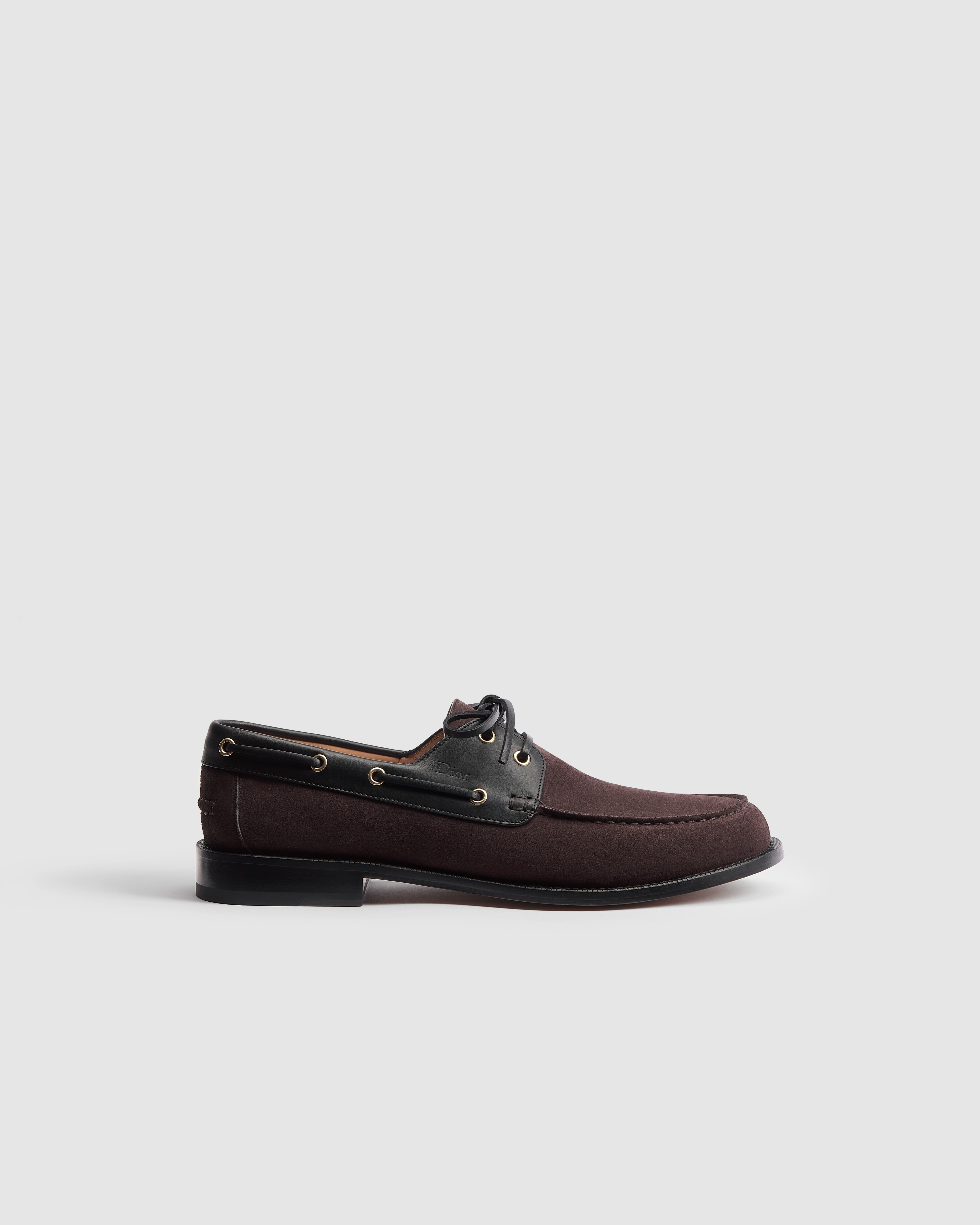 Dior Archie Boat Shoe Deep Brown Suede Calfskin and Black Smooth Calfskin E02