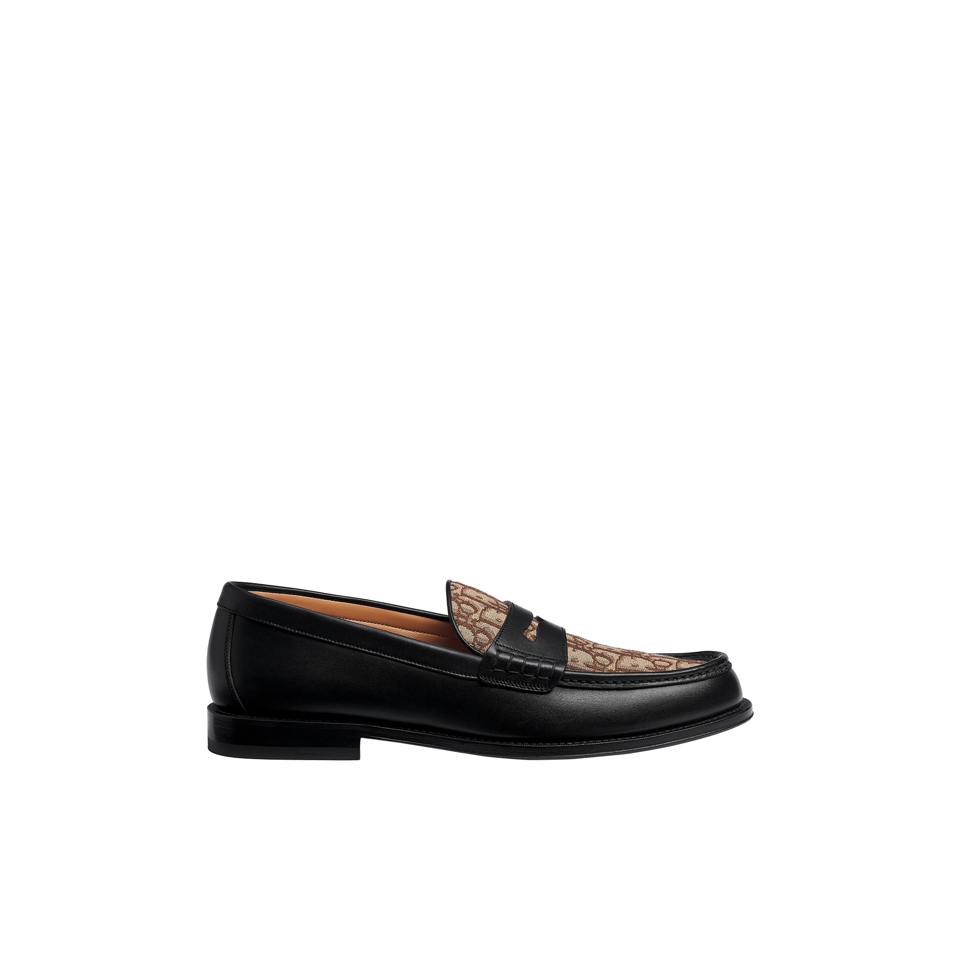 Dior Granville Loafer Black Smooth Calfskin and Brown Dior Oblique Jacquard E02