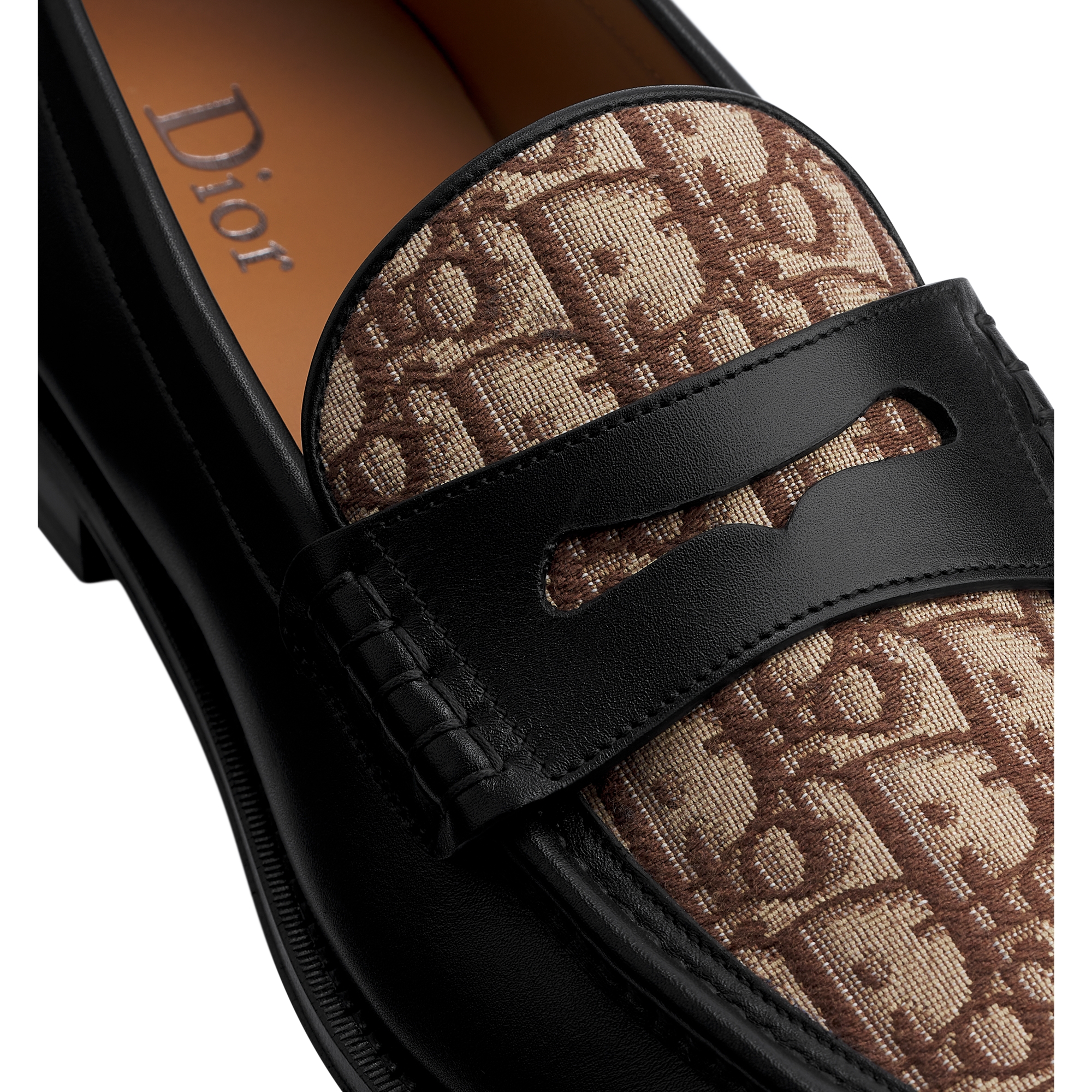 Dior Granville Loafer Black Smooth Calfskin and Brown Dior Oblique Jacquard E10