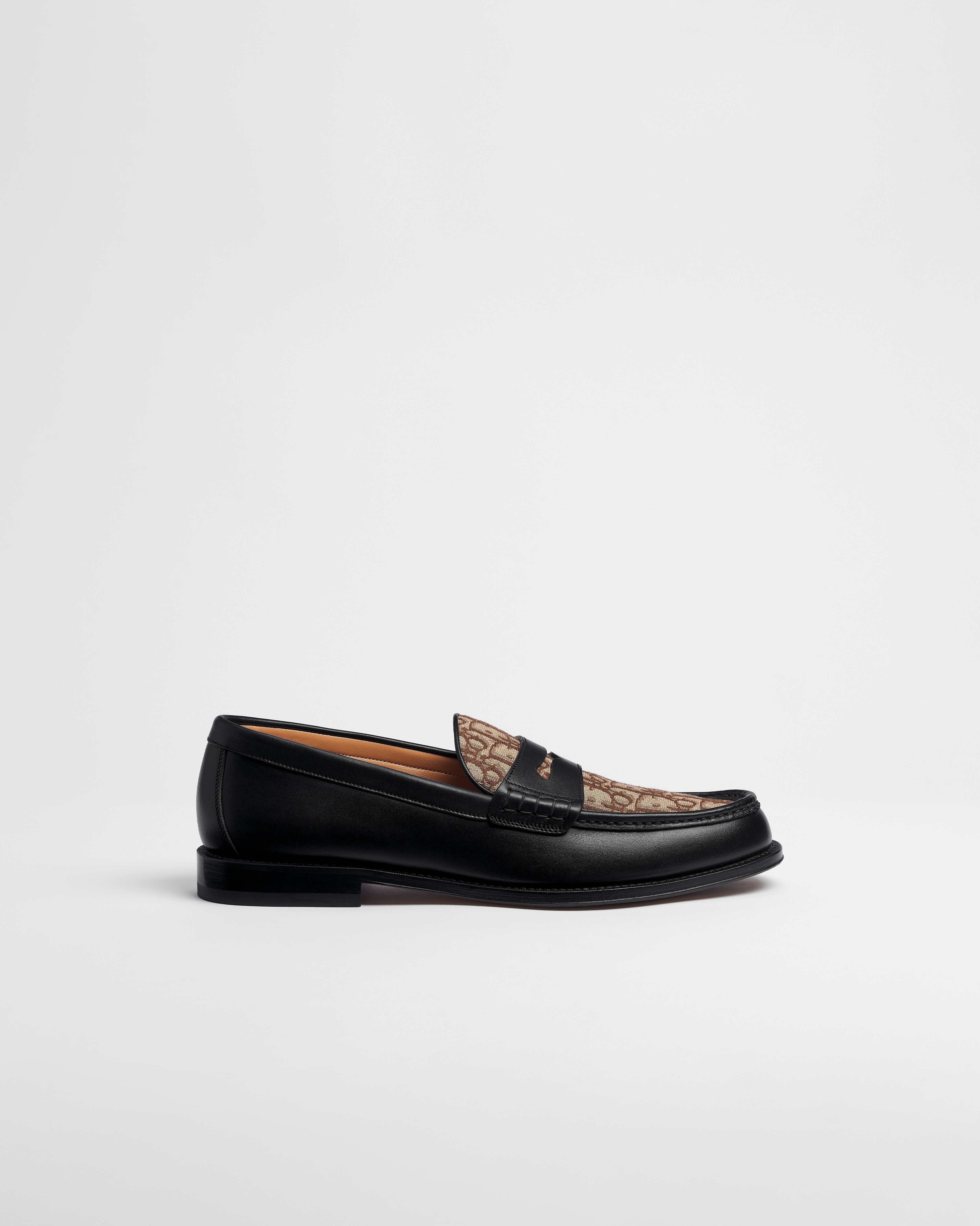 Dior Granville Loafer Black Smooth Calfskin and Brown Dior Oblique Jacquard E02