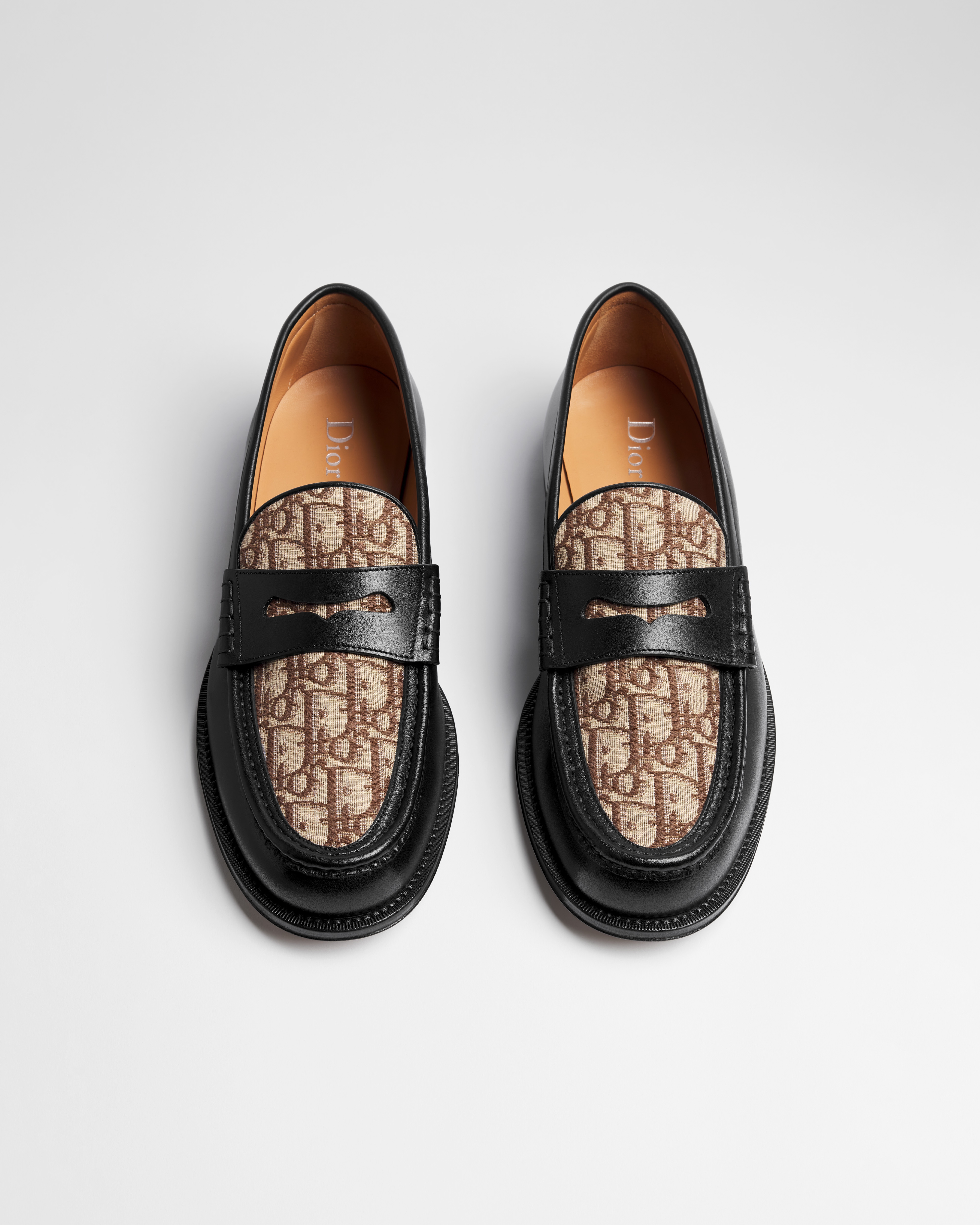 Dior Granville-instapper Soepel zwart kalfsleer en bruine Dior Oblique-jacquard E06