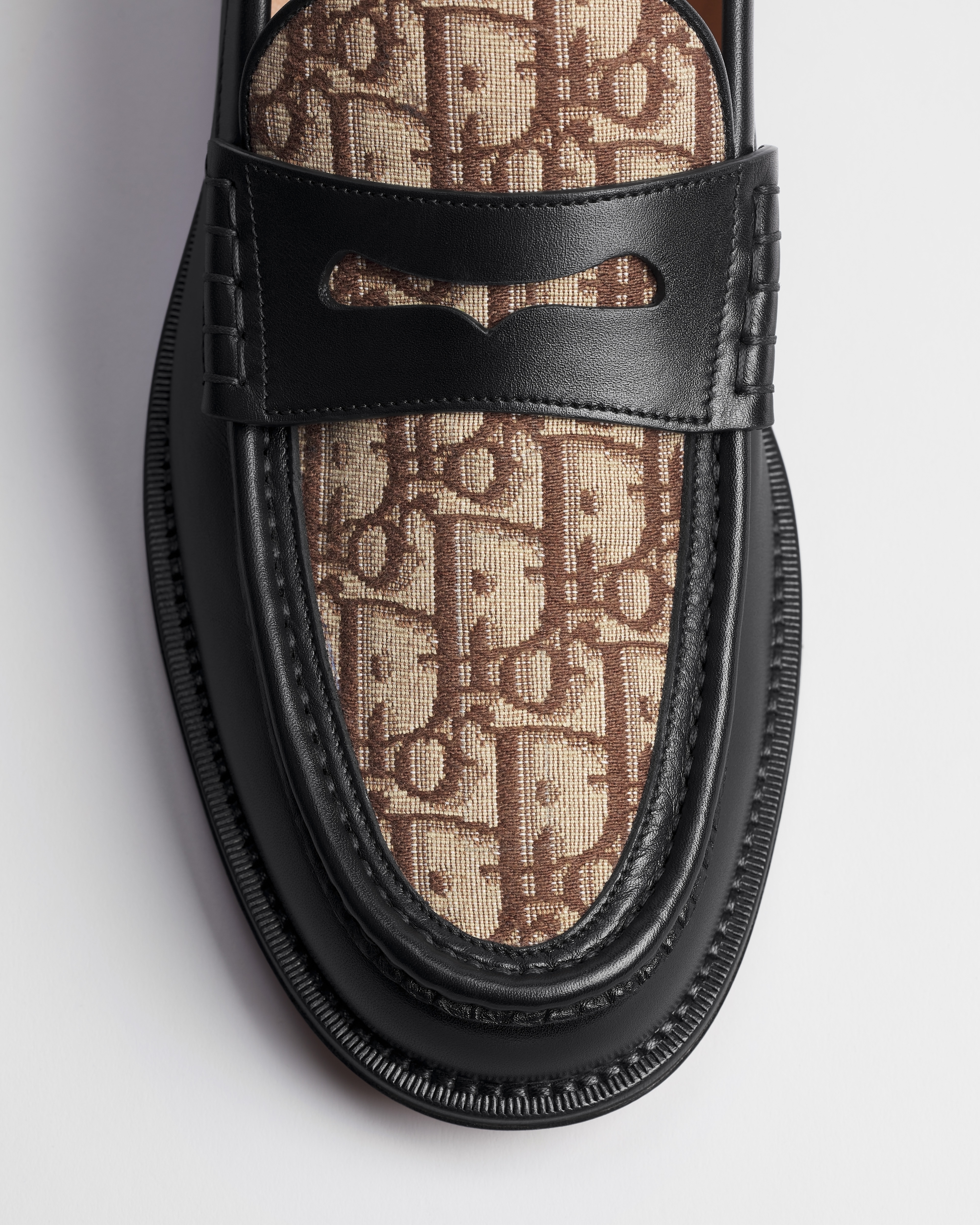 Dior Granville Loafer Black Smooth Calfskin and Brown Dior Oblique Jacquard E09