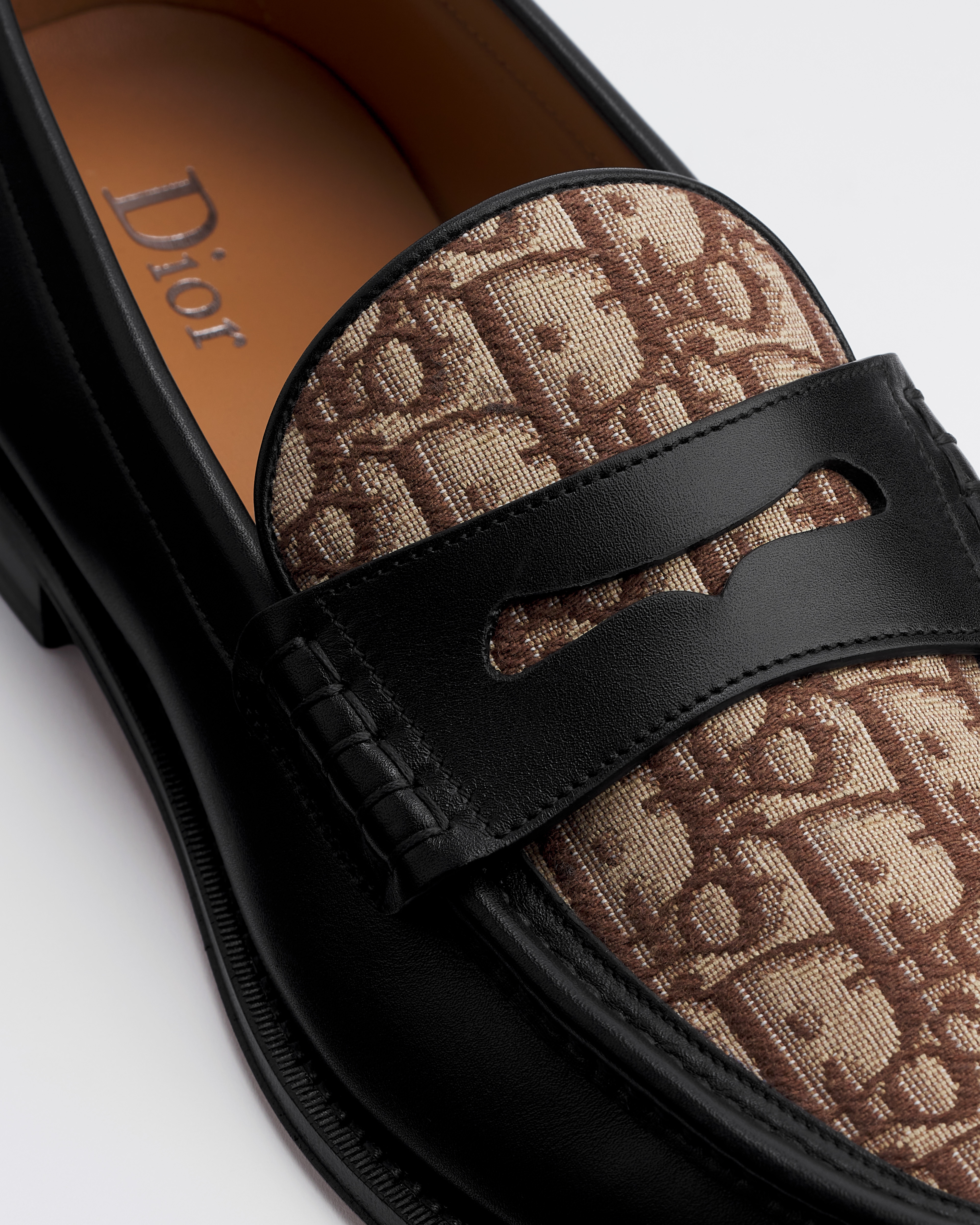 Dior Granville Loafer Black Smooth Calfskin and Brown Dior Oblique Jacquard E10