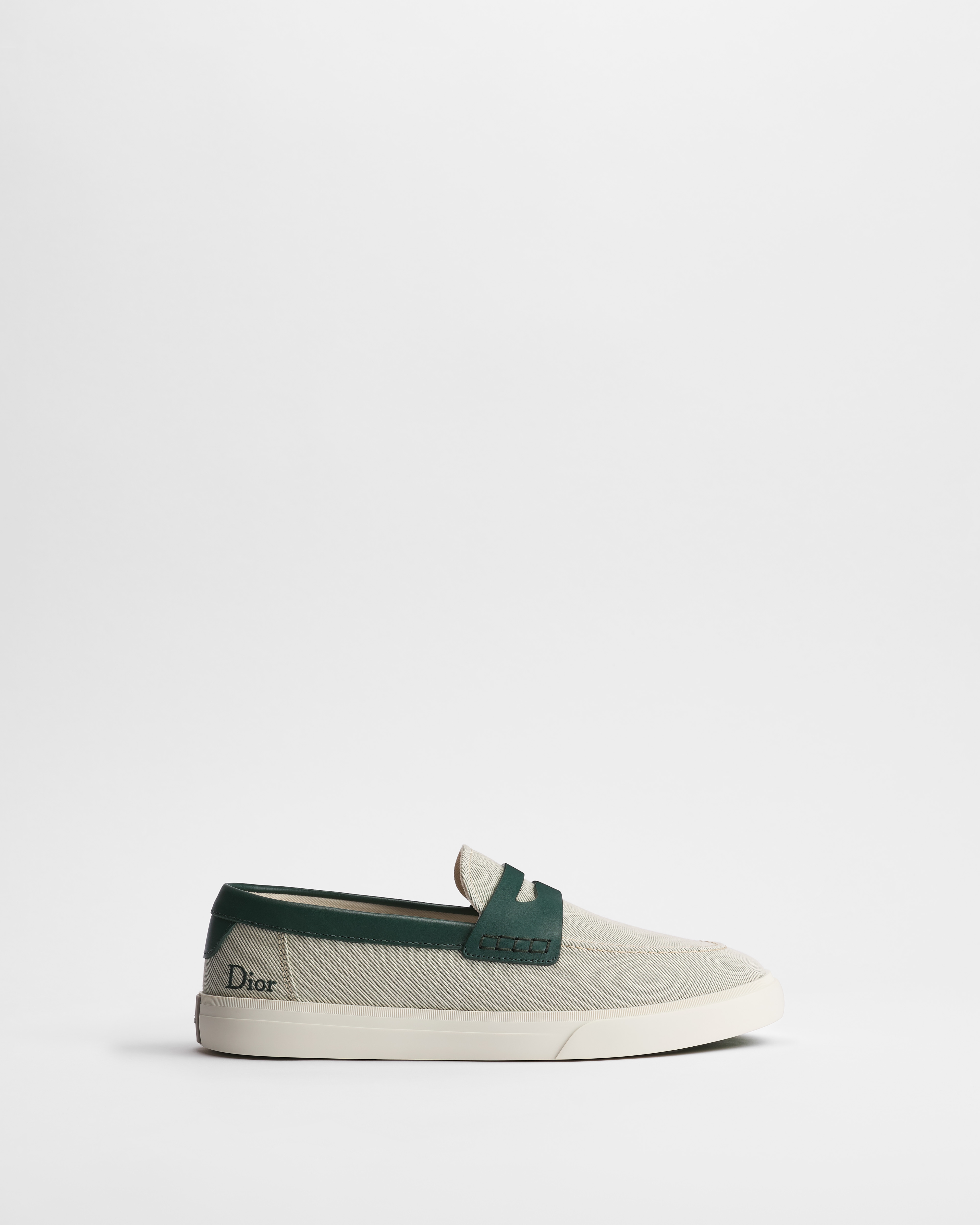 Mocassin Dior Chester Dioriviera Toile de coton vert et cuir de veau lisse vert E02