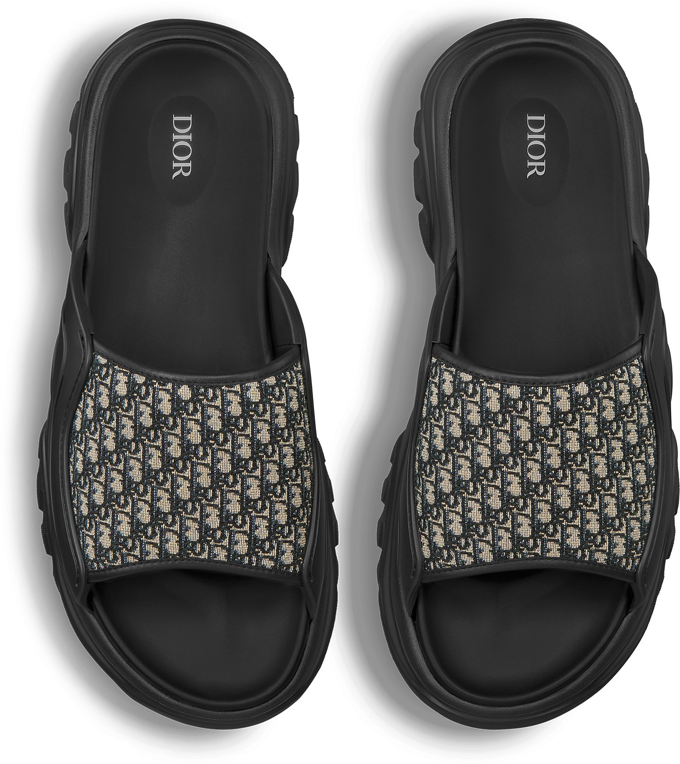 Dior H Town Sandal Black Rubber with Beige and Black Dior Oblique Jacquard DIOR
