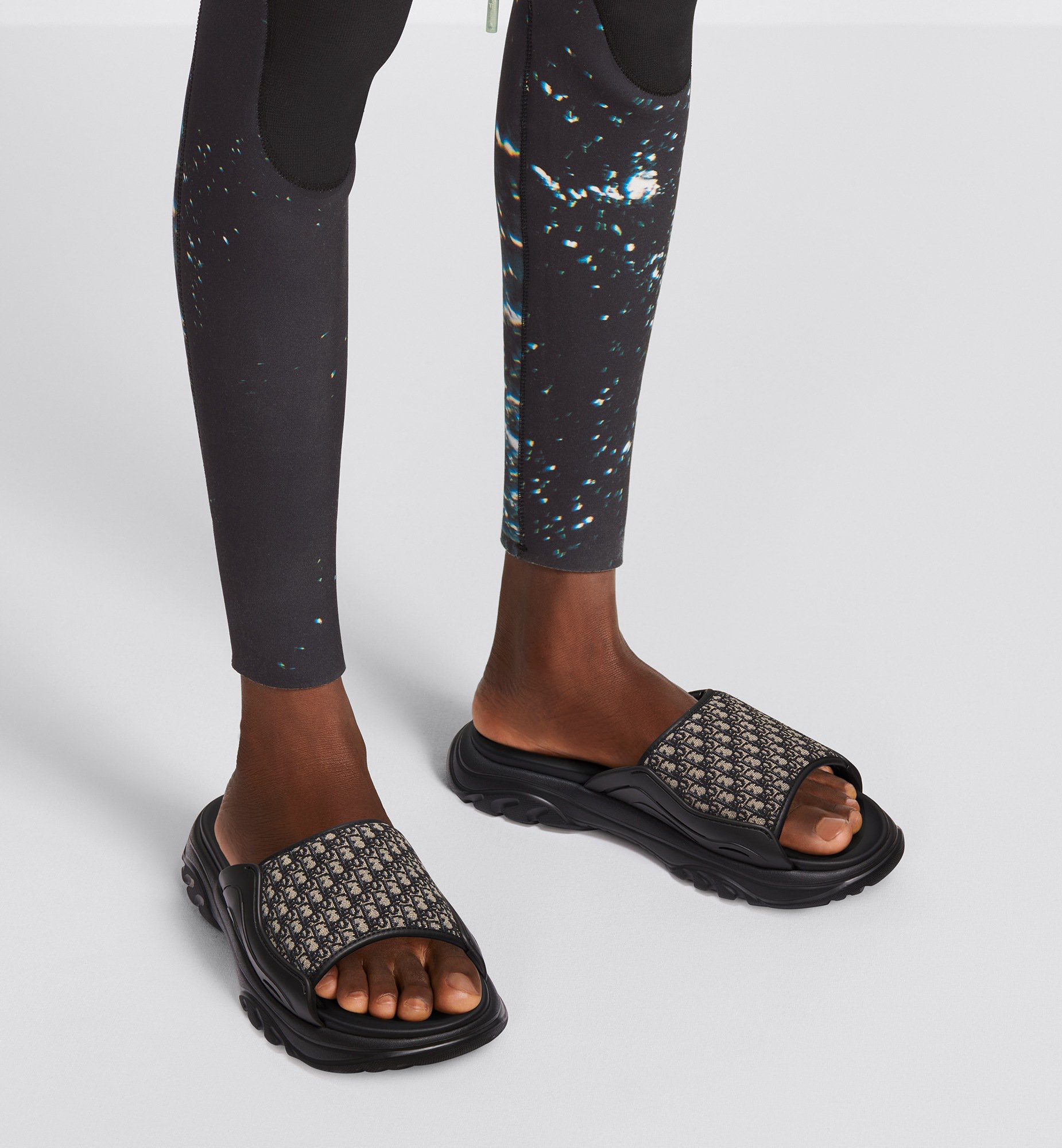Dior H-Town Sandal Black Rubber with Beige and Black Dior
