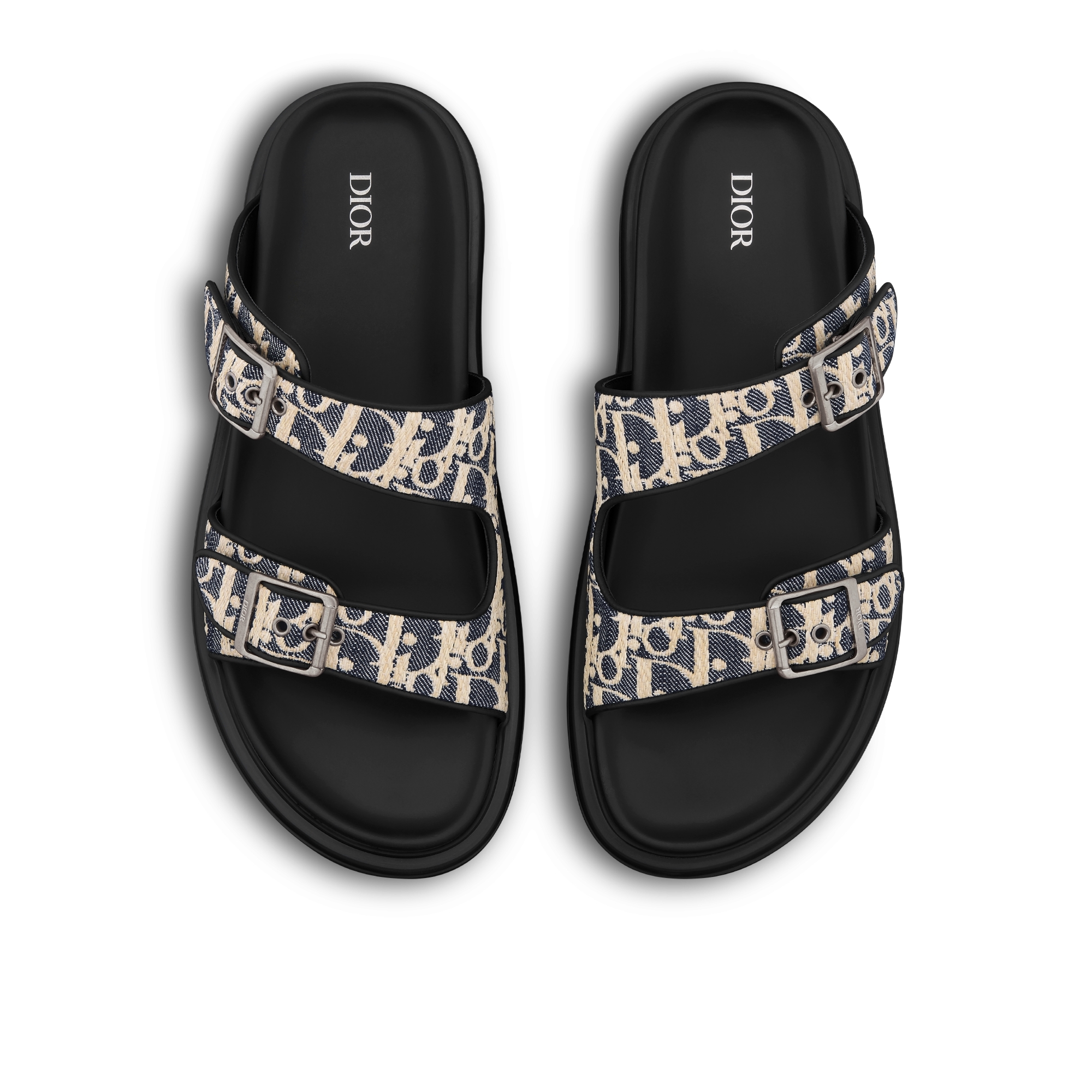 Dior Aqua Sandal Blue and Beige Raffia-Effect Dior Oblique Denim E06