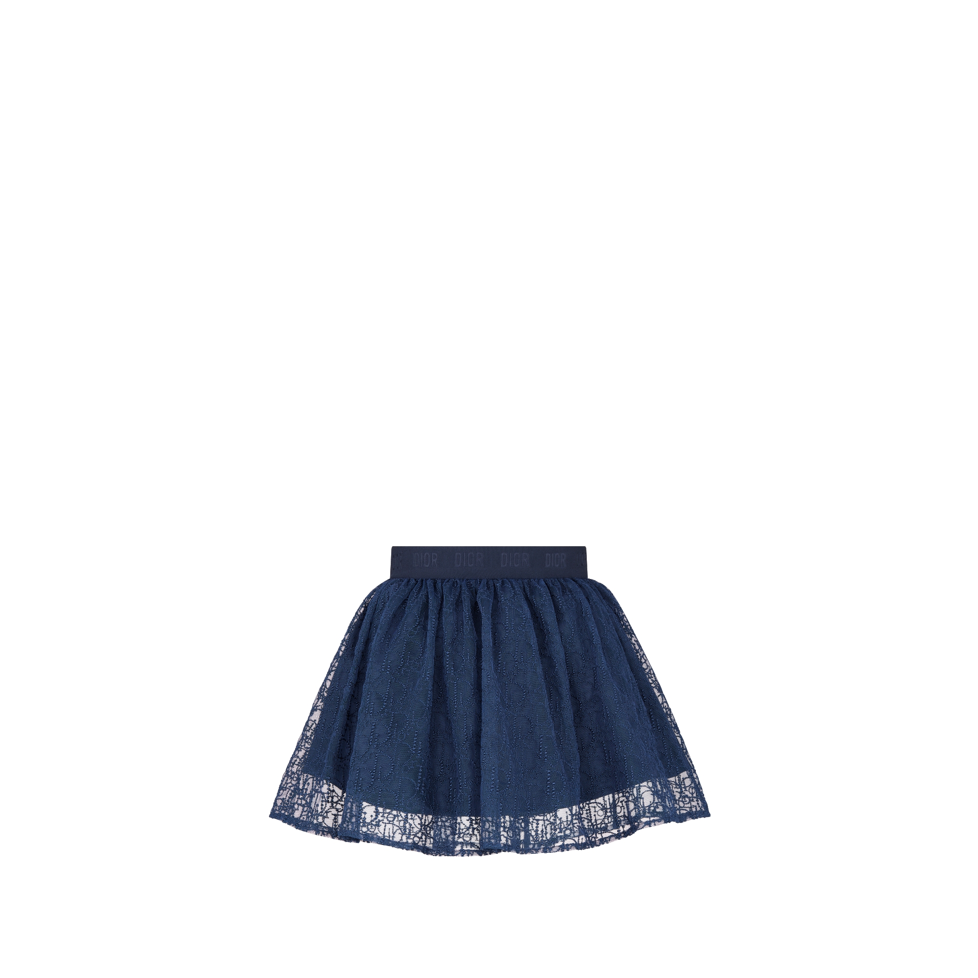 Kids' Short Skirt Navy Blue Embroidered Tulle with Dior Oblique Pearls Motif E08