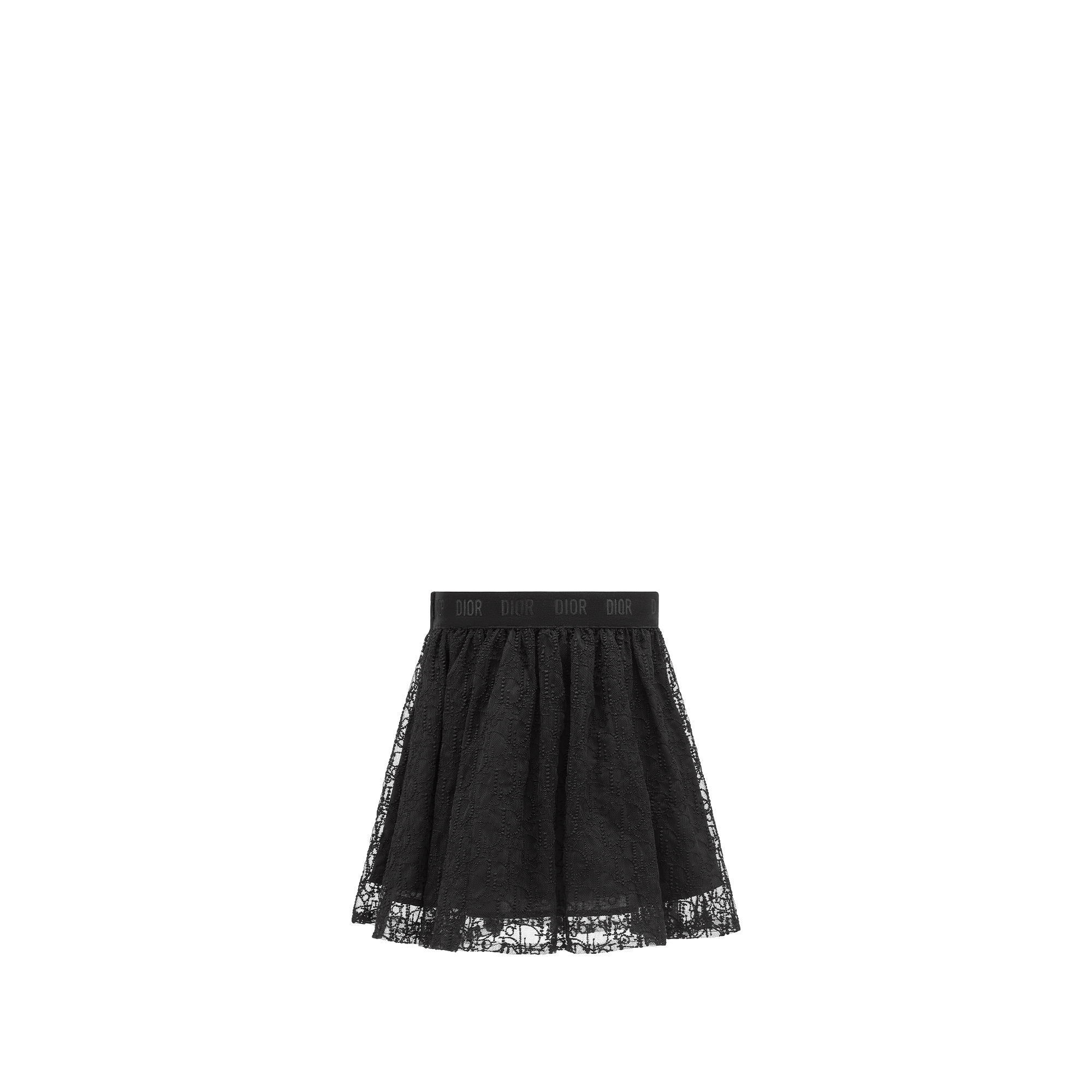 Kids' Flared Skirt Black Embroidered Tulle with Dior Oblique Pearl Motif E08