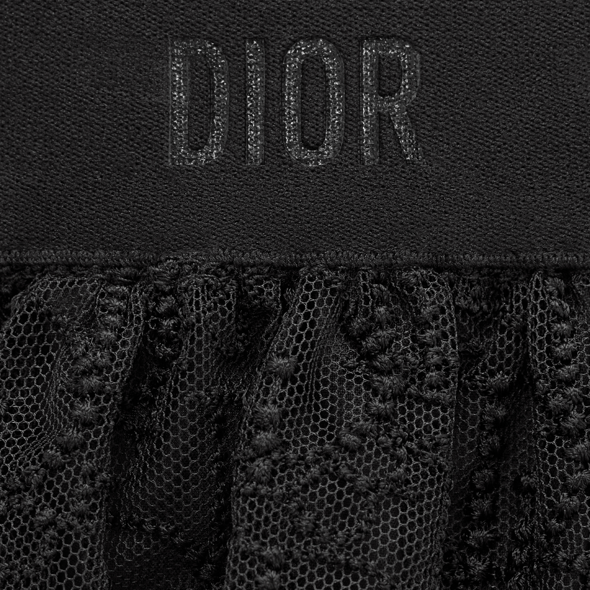 Kids' Flared Skirt Black Embroidered Tulle with Dior Oblique Pearl Motif E09